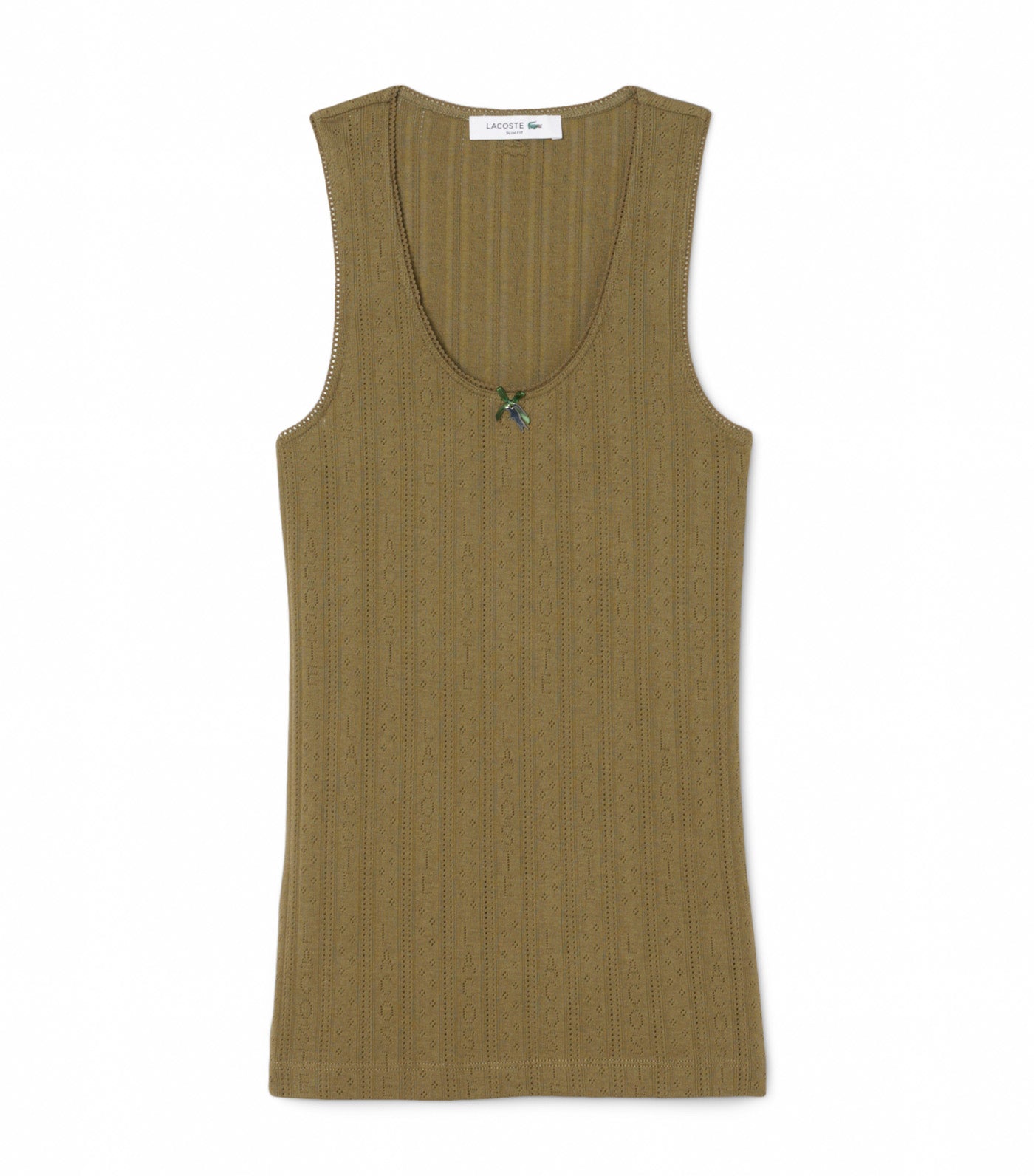 Slim Fit Pointelle Knit Cotton Tank Top Olive