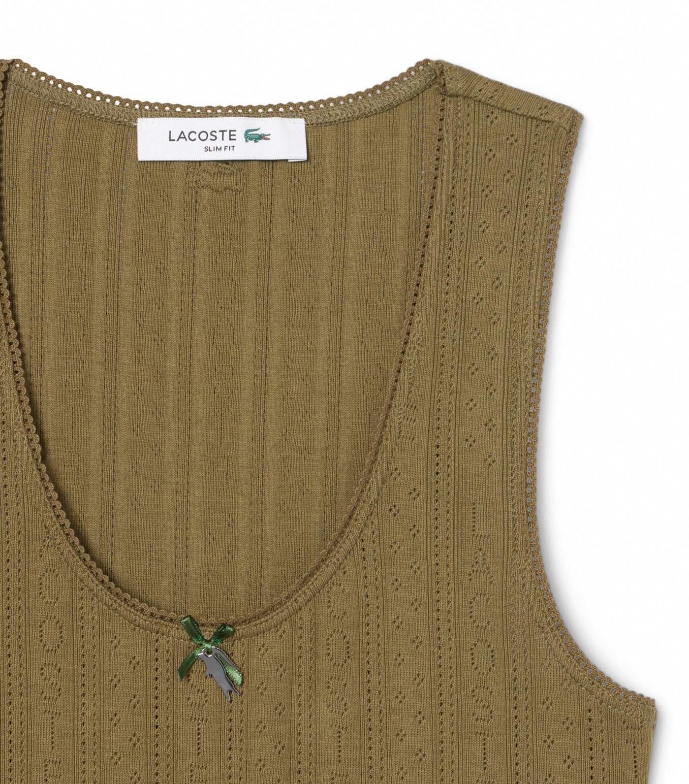 Slim Fit Pointelle Knit Cotton Tank Top Olive