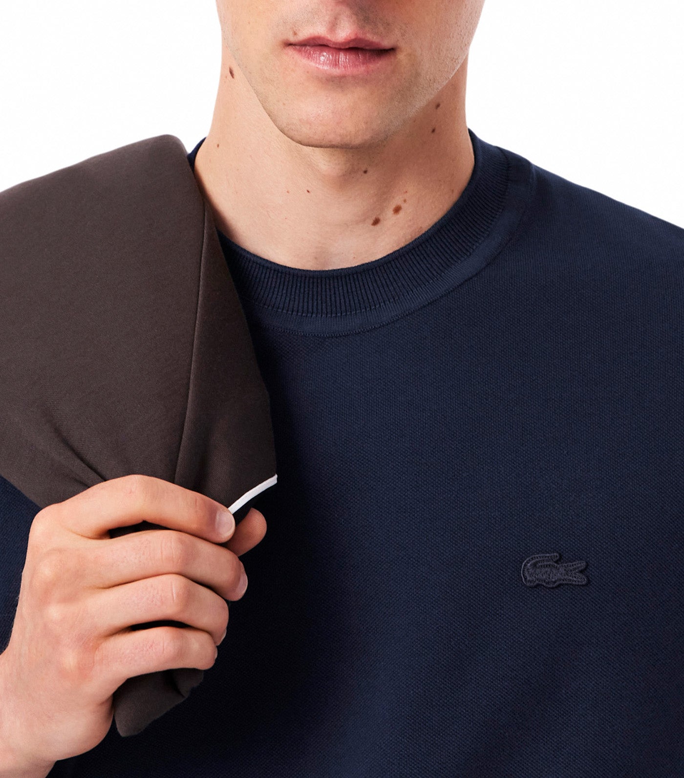 Lacoste Ribbed Neck Petit Piqué T-Shirt Navy Blue