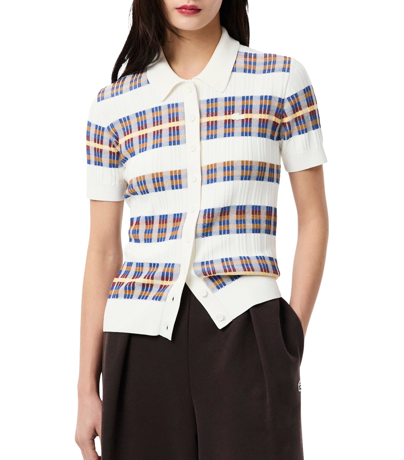 Lacoste Ribbed Knit Polo Collar Sweater Flour/Sesame/Enzian/Briqu