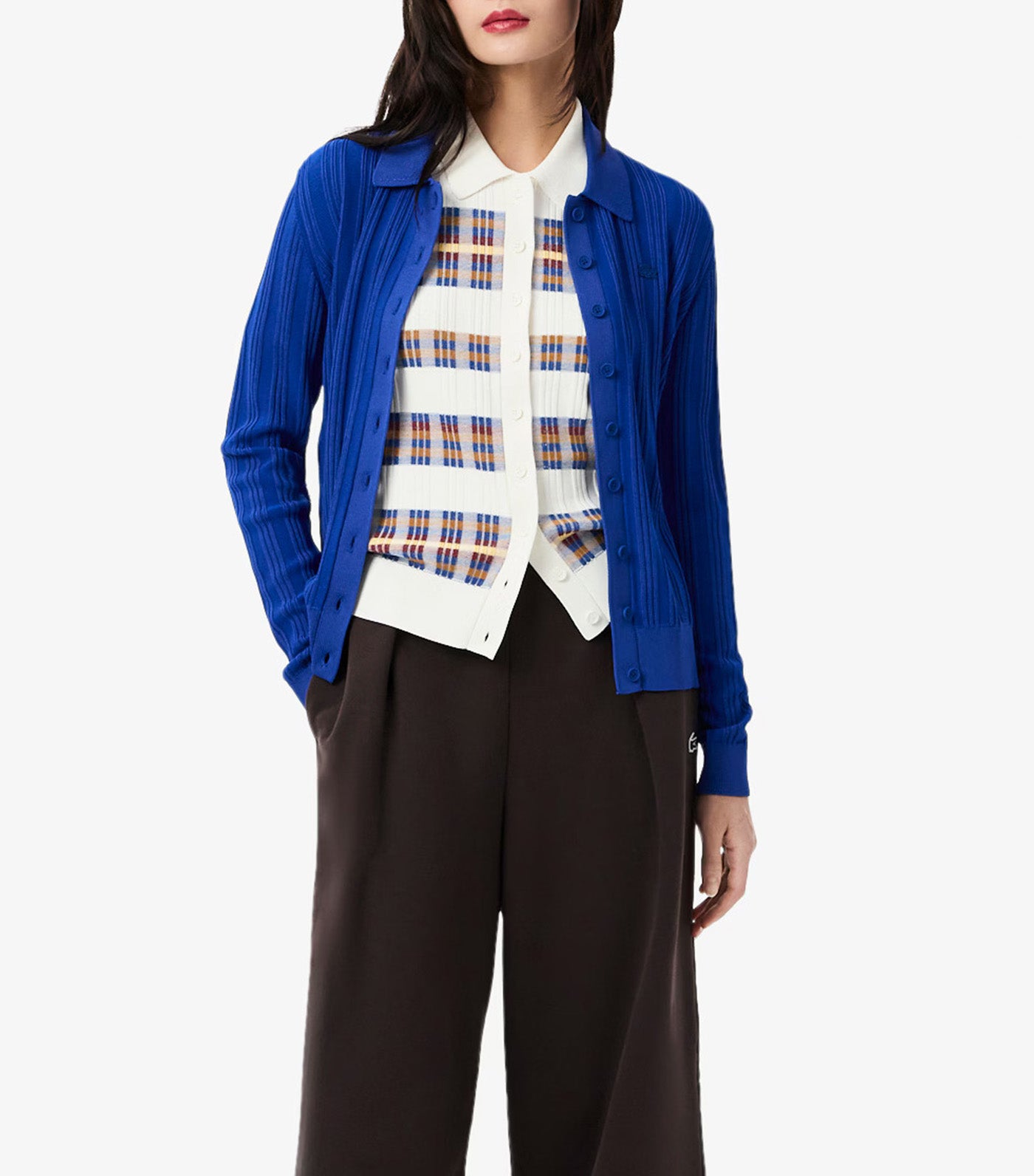 Lacoste Ribbed Knit Polo Collar Sweater Flour/Sesame/Enzian/Briqu