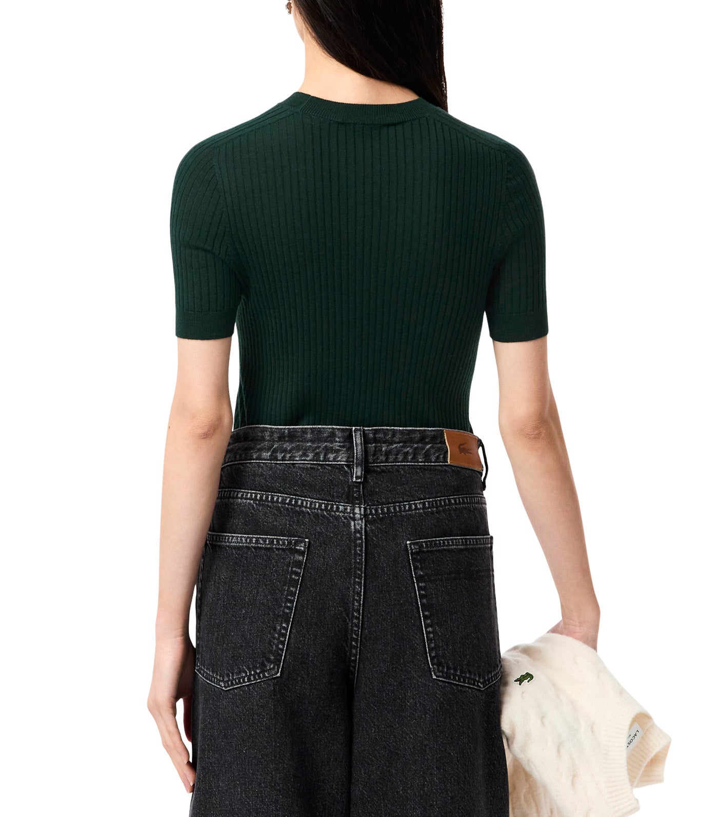 Short Sleeved Merino Wool Rib Knit Sweater Sinople