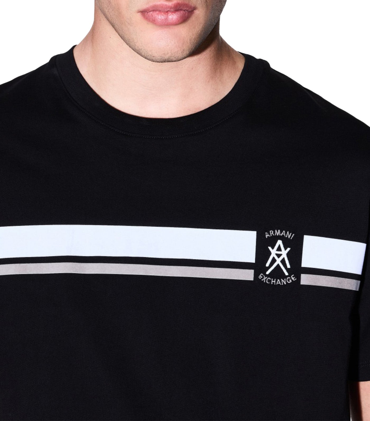 Regular Fit T-Shirt with Contrasting Band and Logo Black