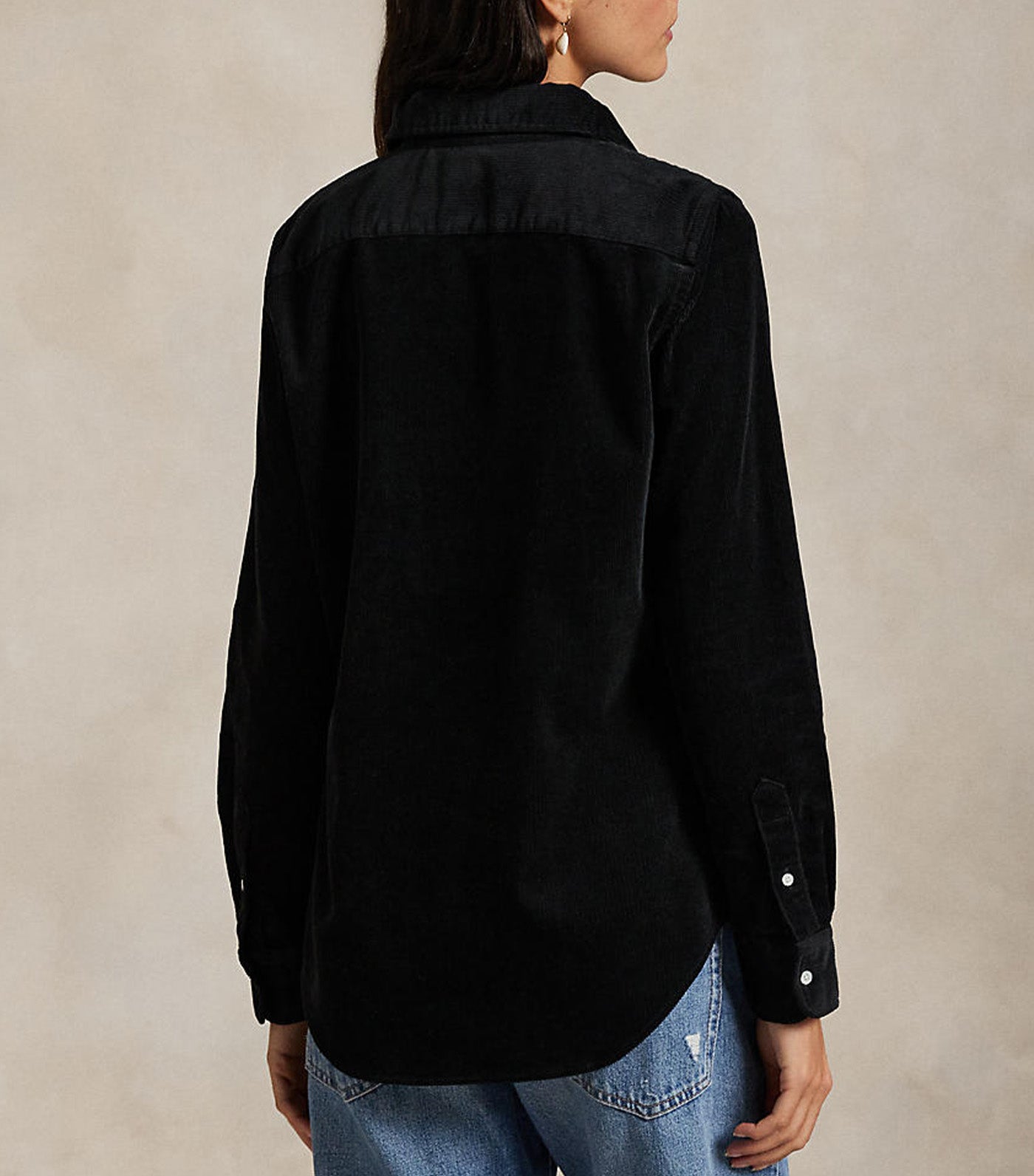 Stretch Slim Fit Cotton Corduroy Shirt Black