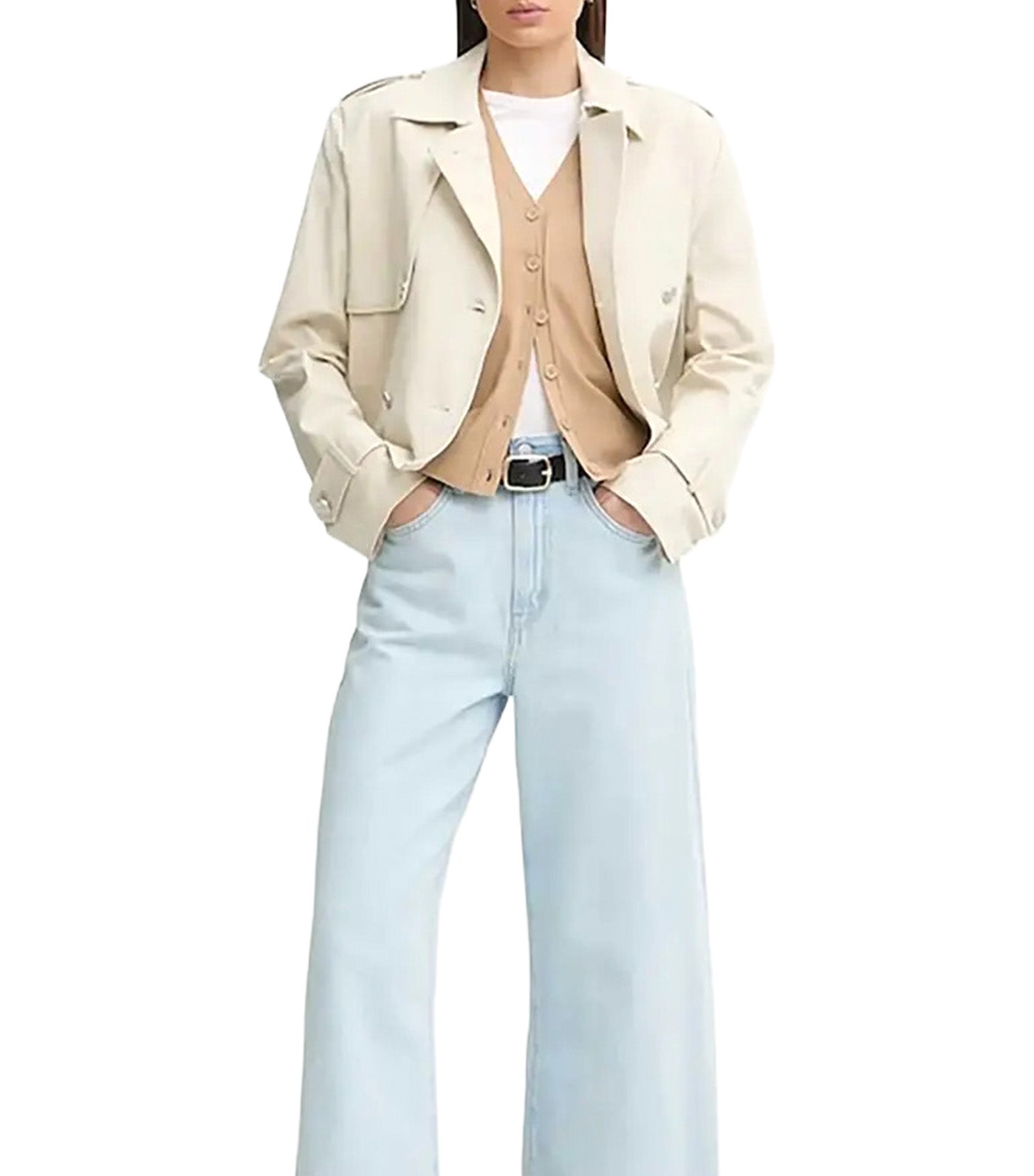 Cropped Trench Coat Ecru