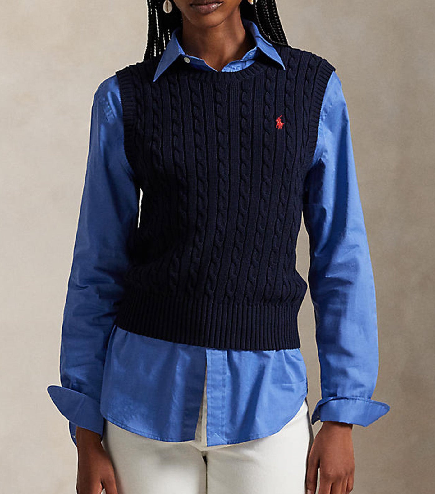 Women's Cable-Knit Cotton Sweater Vest
