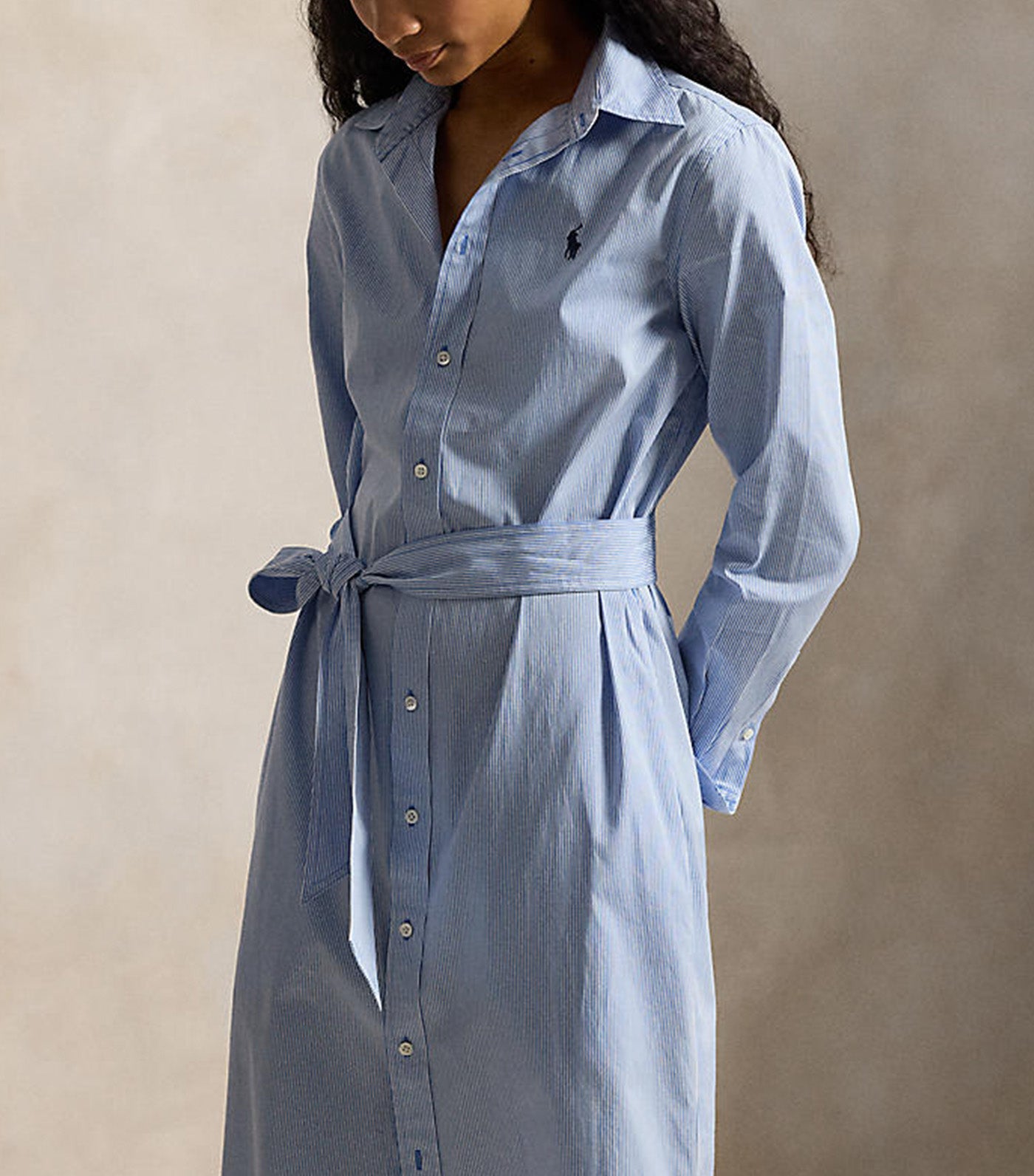 Women's Belted Striped Cotton Shirtdress