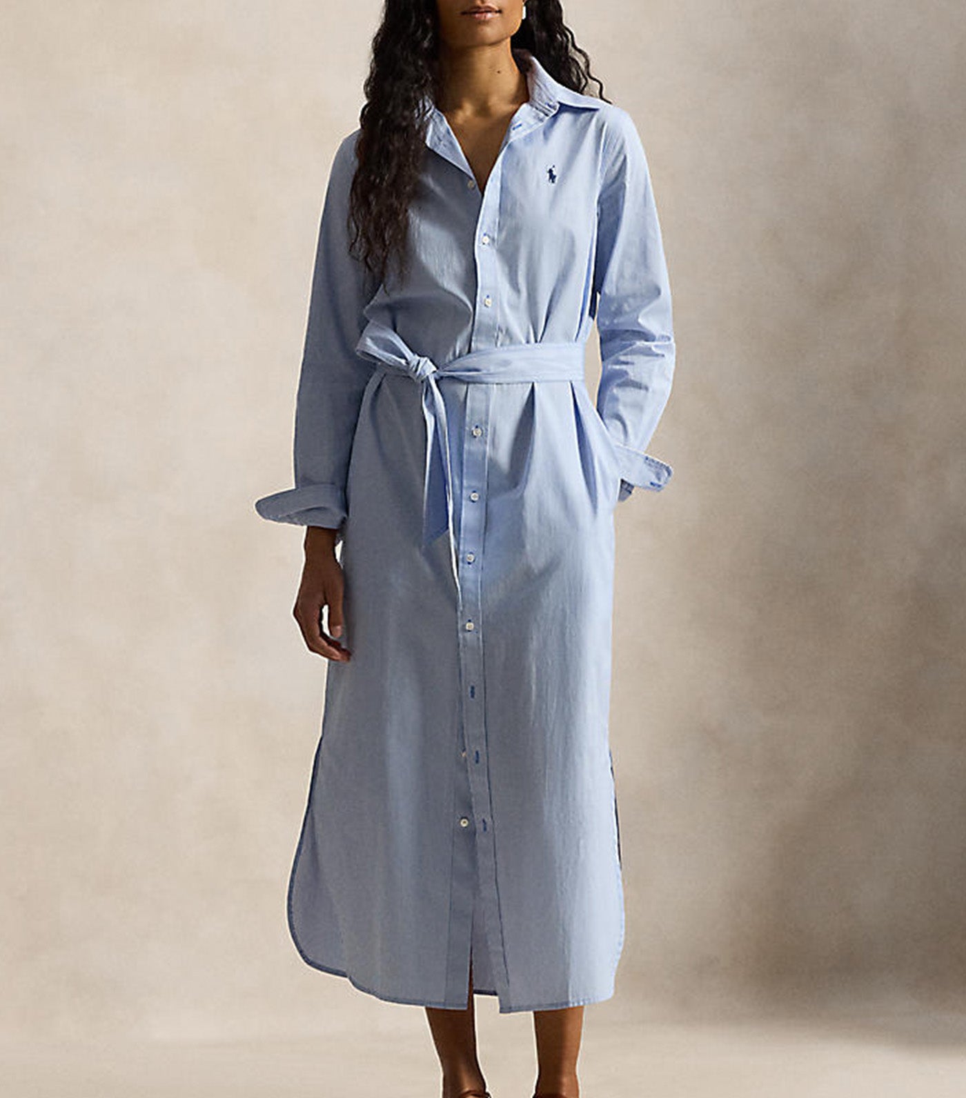 Women's Belted Striped Cotton Shirtdress
