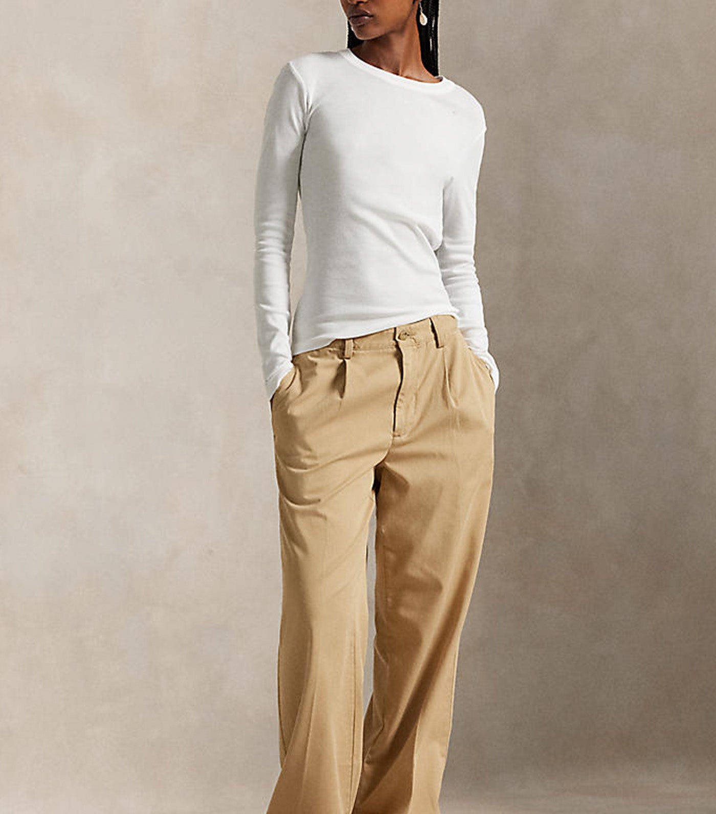 Women's Relaxed Fit Pleated Chino Pant Beige/Khaki