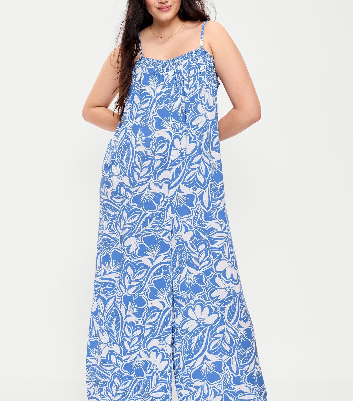 Old Navy Airy Smocked Jumpsuit Large Blue Floral