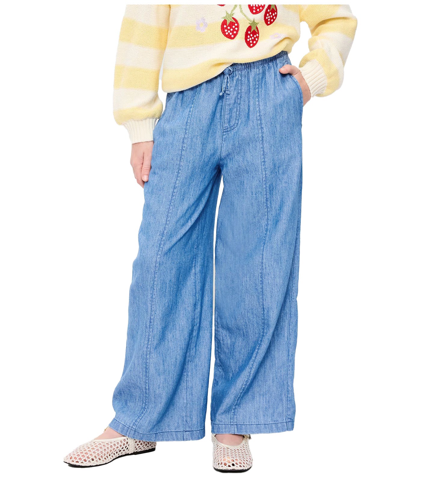 Pull-On Wide-Leg Chambray Pants for Girls