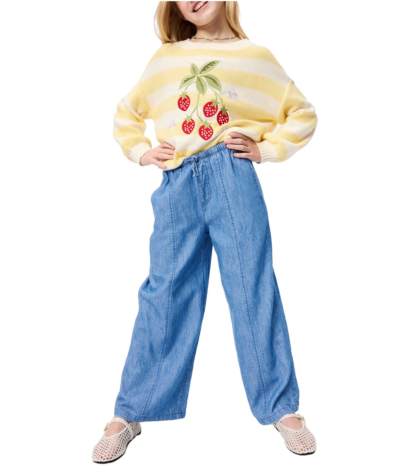 Pull-On Wide-Leg Chambray Pants for Girls