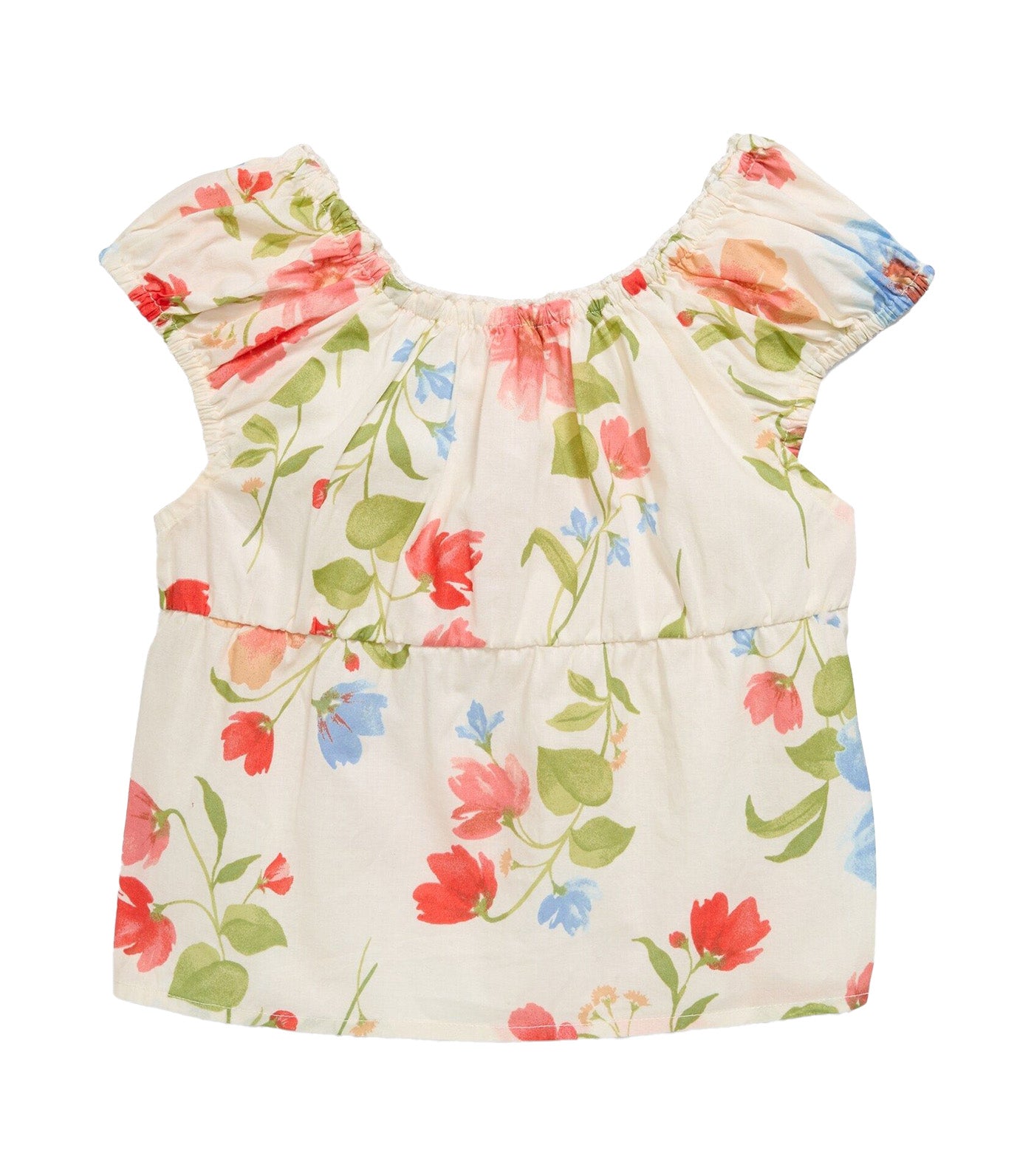 Fitted Button-Front Poplin Top for Girls Cream Floral