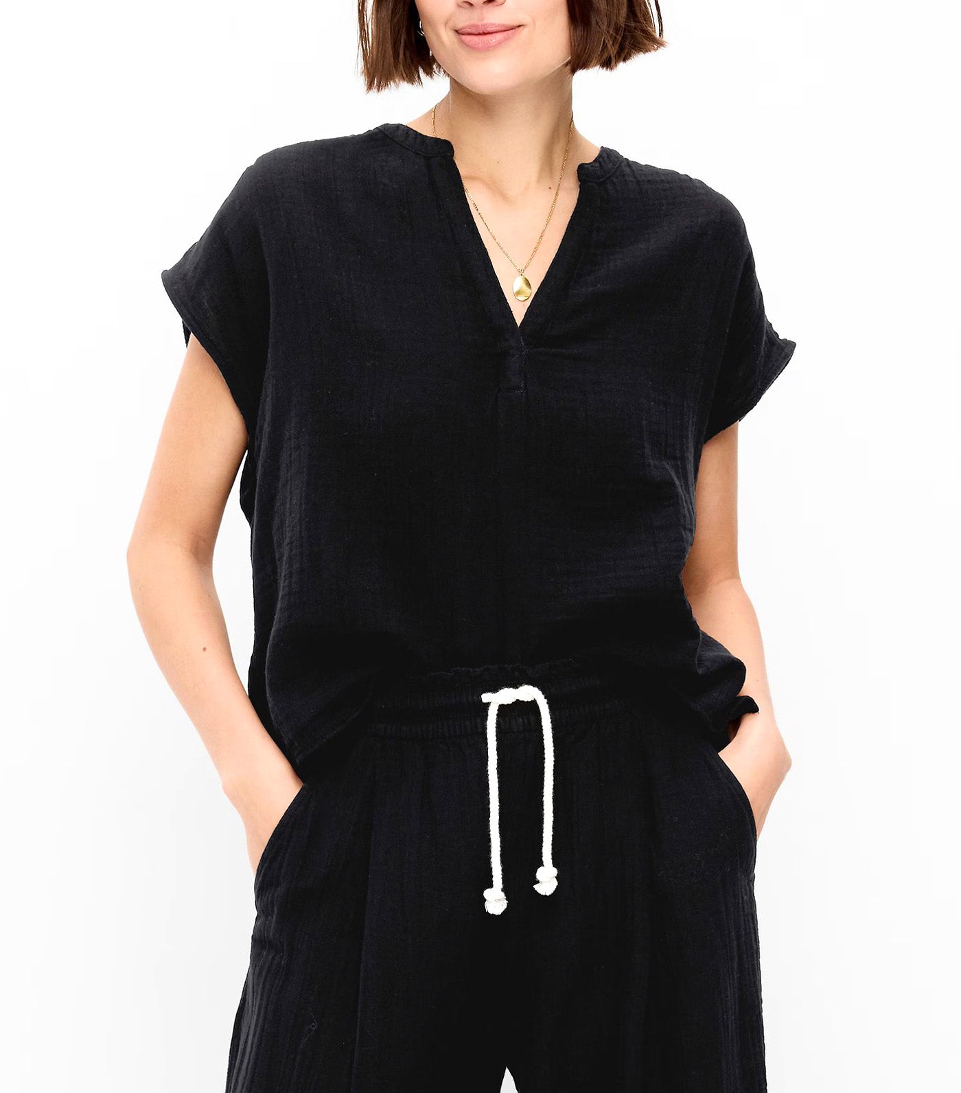 Short-Sleeve Popover Top