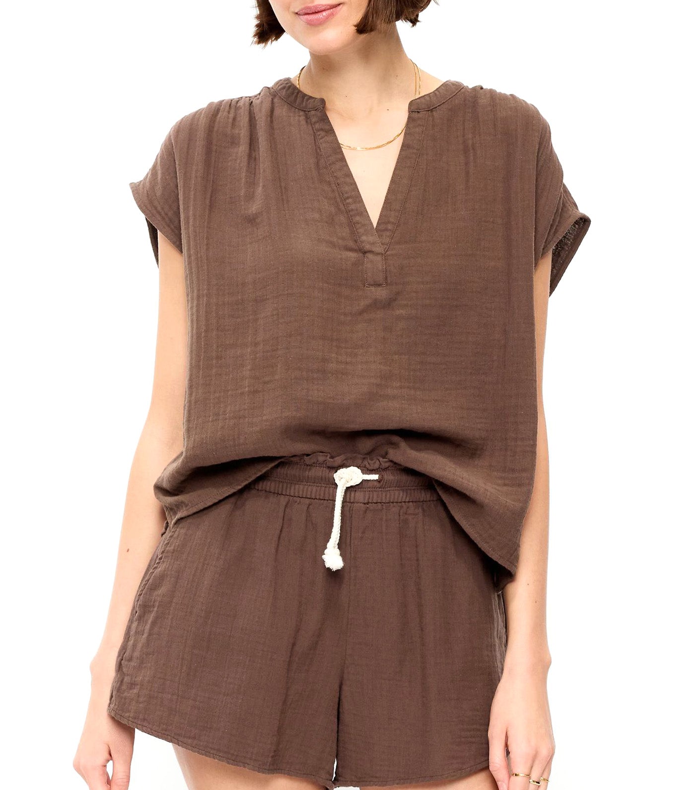Short-Sleeve Popover Top
