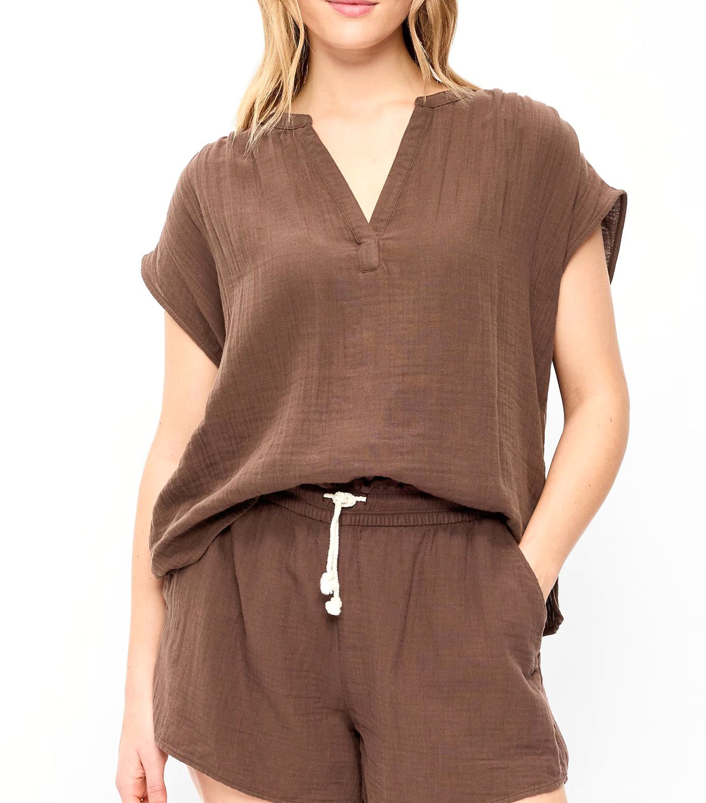 Short-Sleeve Popover Top