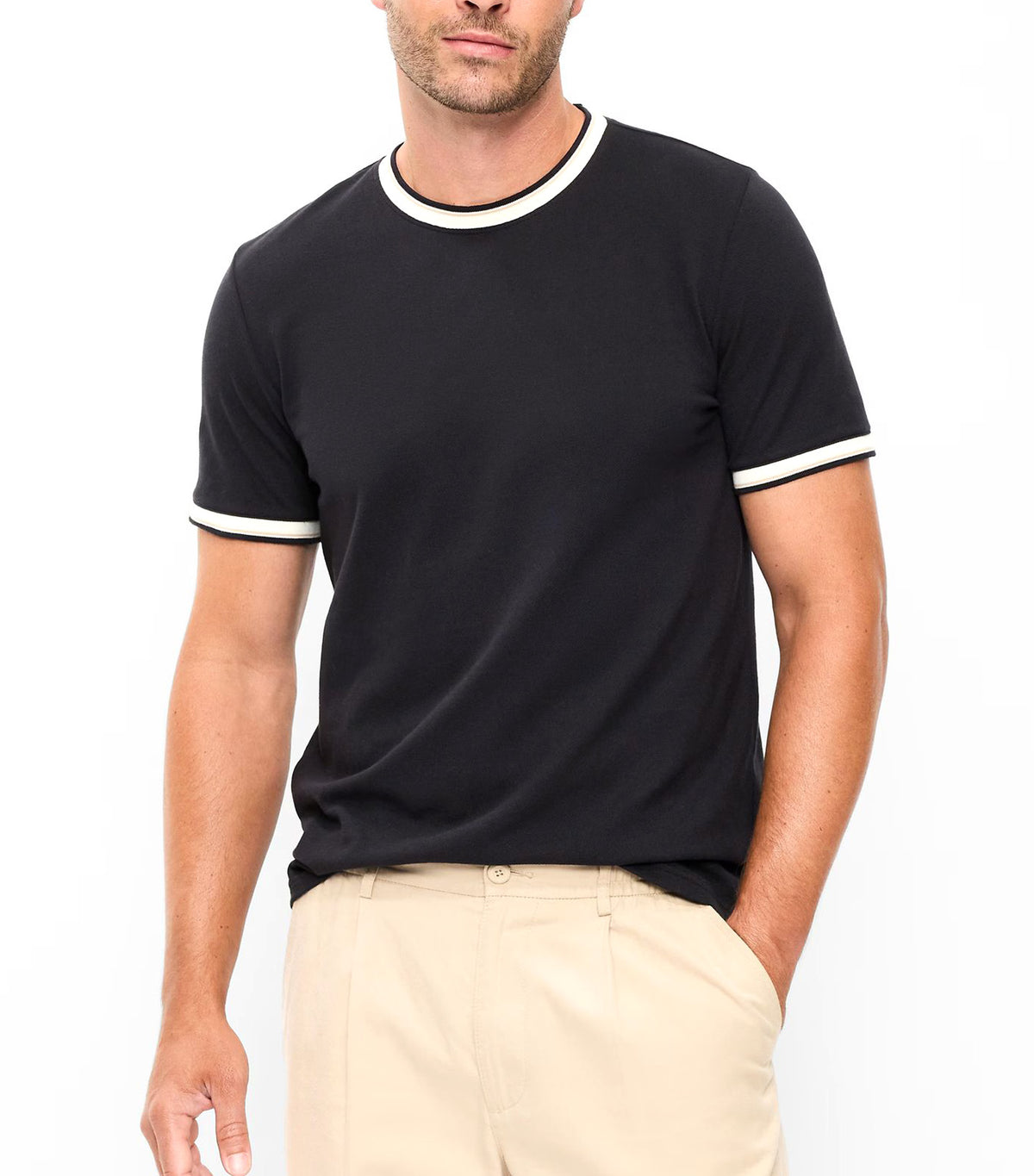 Crew-Neck Pique T-Shirt Black Jack