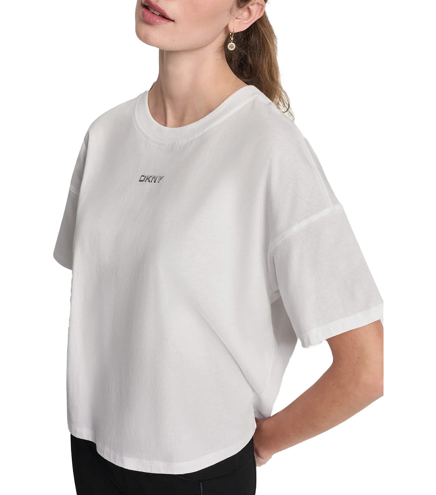 Metallic Bubble Logo Drop Shoulder Tee White