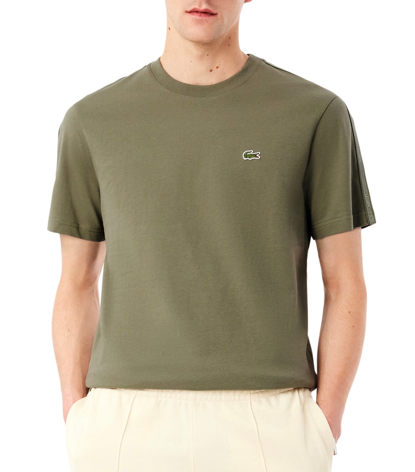 Lacoste Branded Stripe Band T-Shirt Khaki