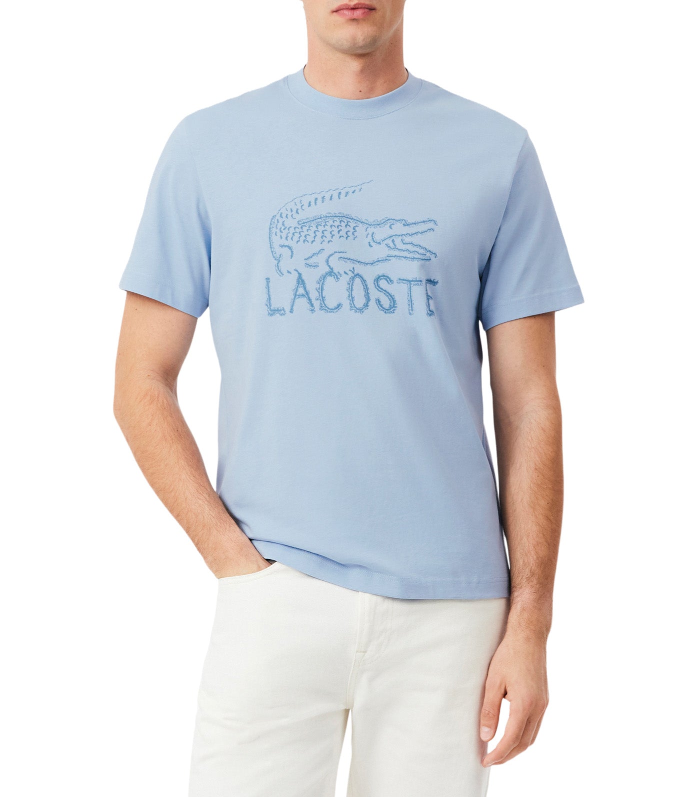 Printed Cotton T-Shirt Chambray