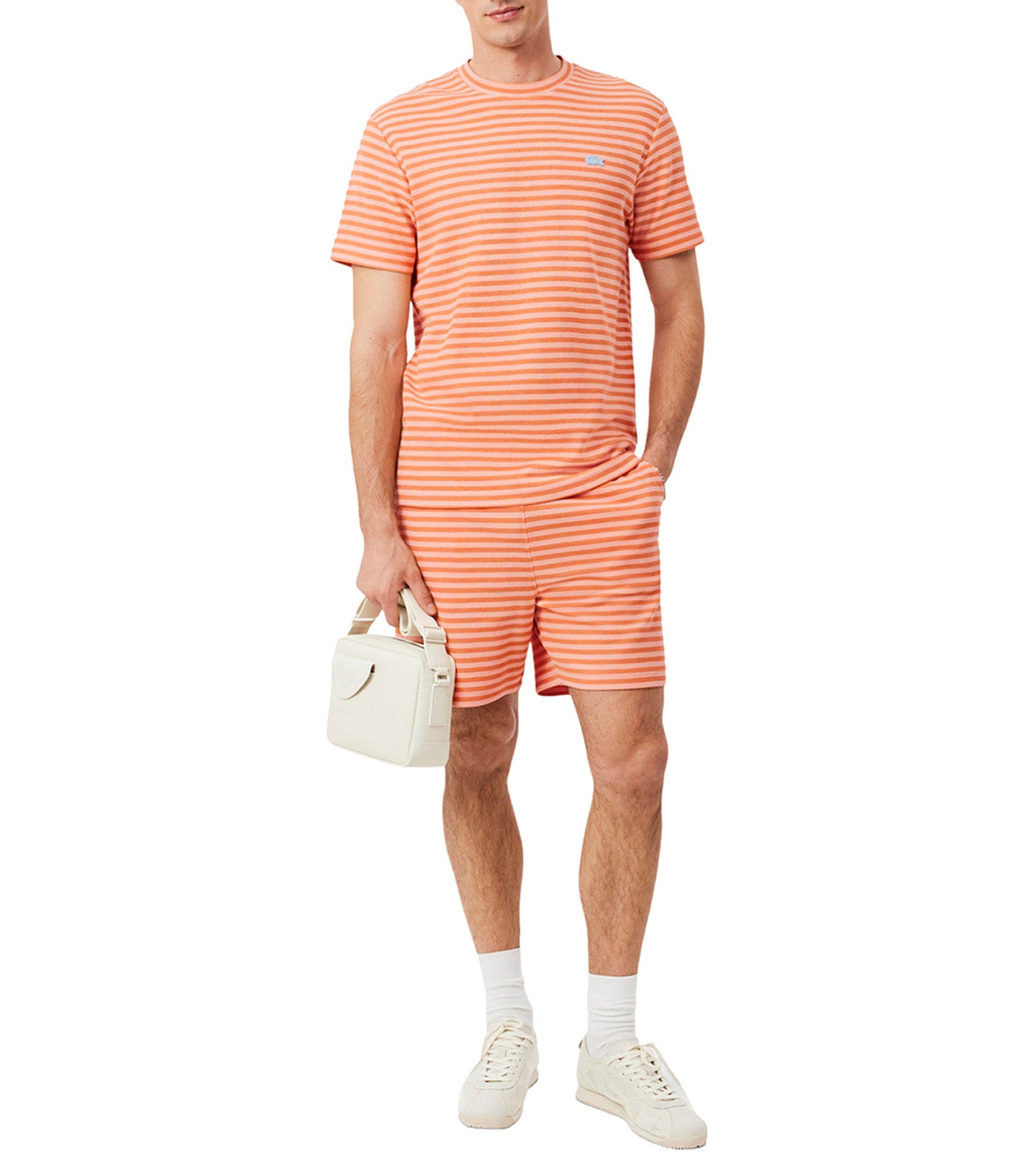 Textured Striped Cotton T-Shirt Miami/Blossom