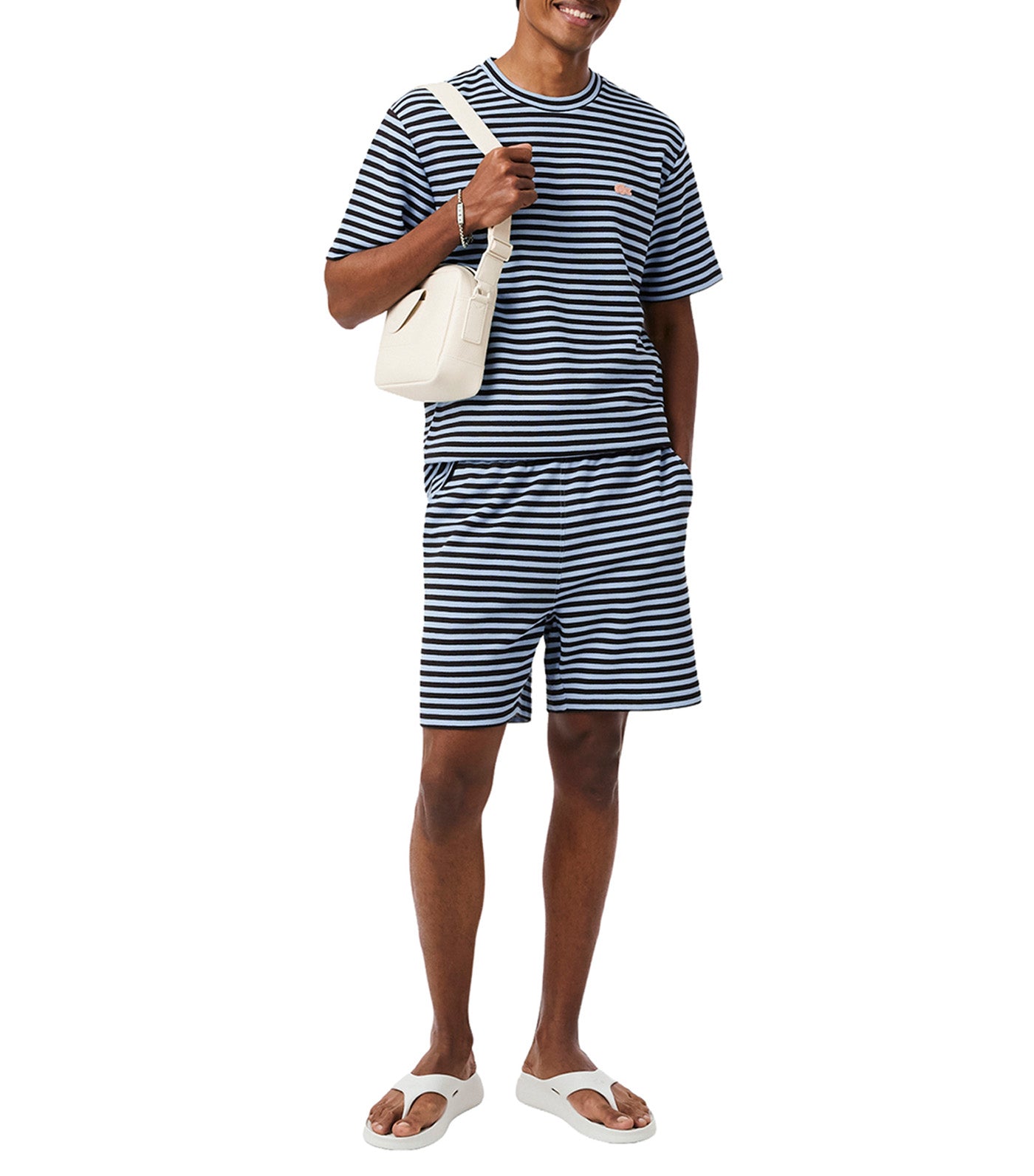 Textured Striped Cotton T-Shirt Chambray/Buffalo