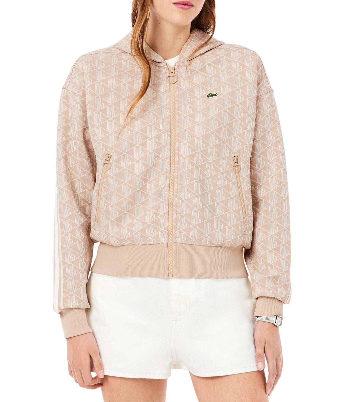 Lacoste Monogram Jacquard Zip Front Hoodie Lionne/Flour