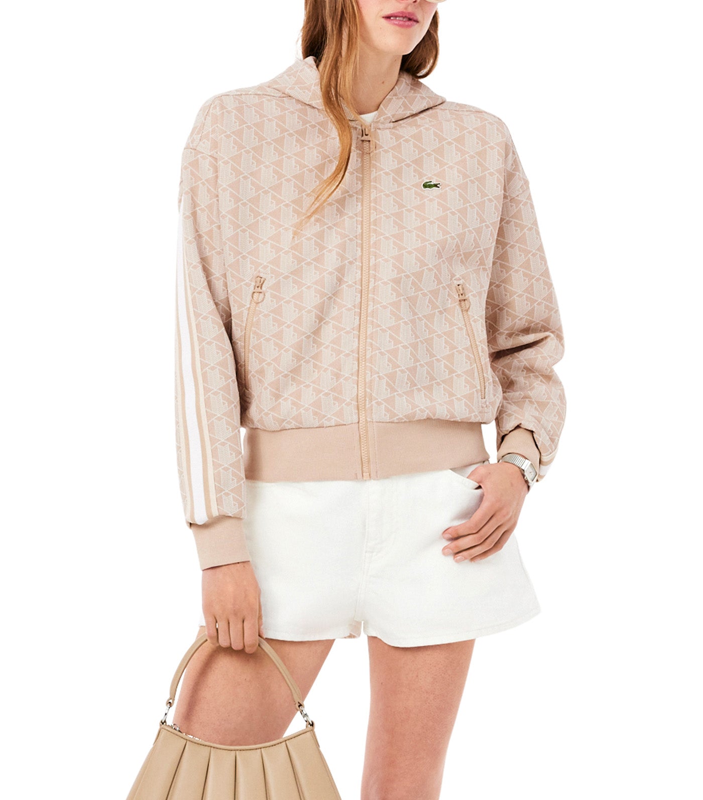 Lacoste Monogram Jacquard Zip Front Hoodie Lionne/Flour