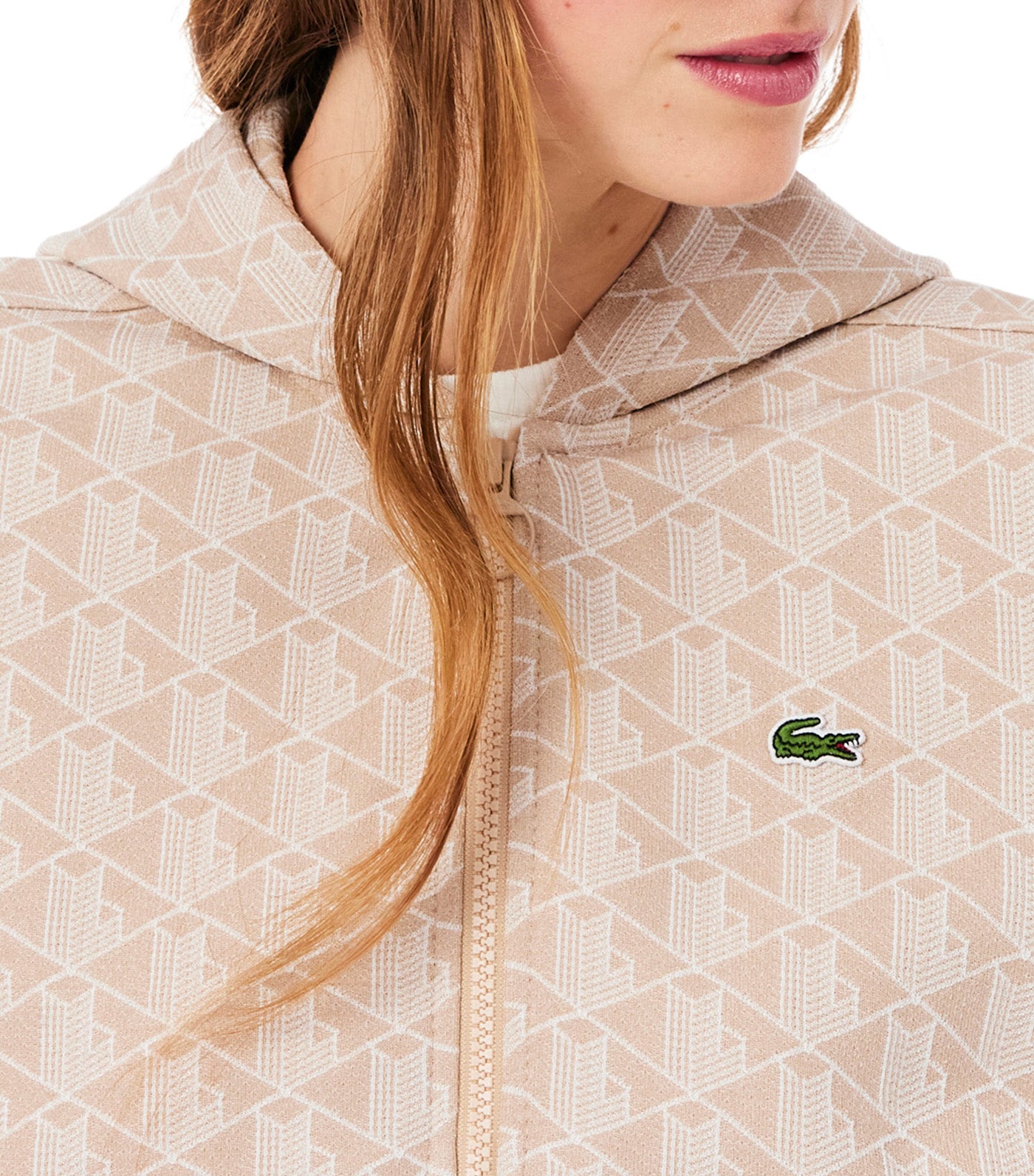 Lacoste Monogram Jacquard Zip Front Hoodie Lionne/Flour