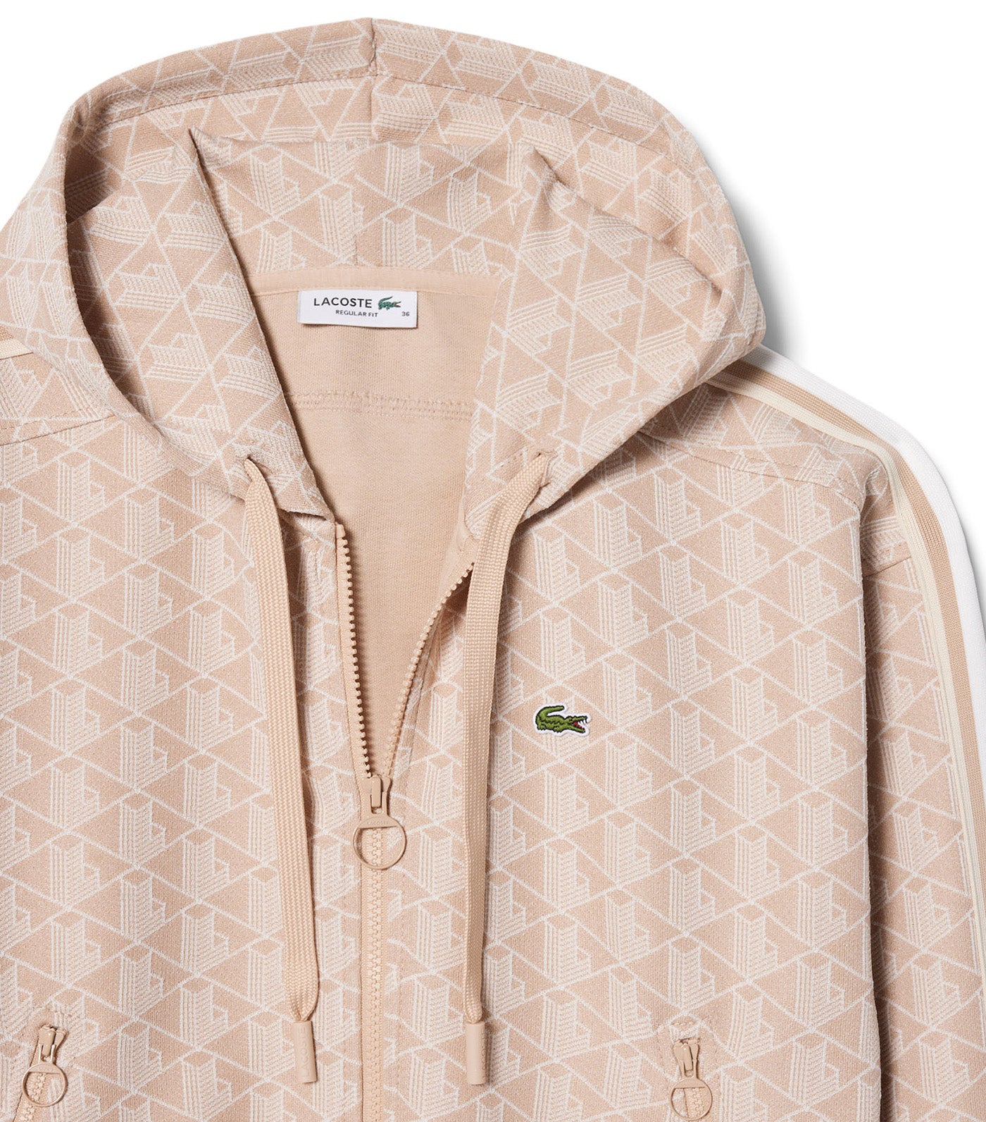 Lacoste Monogram Jacquard Zip Front Hoodie Lionne/Flour
