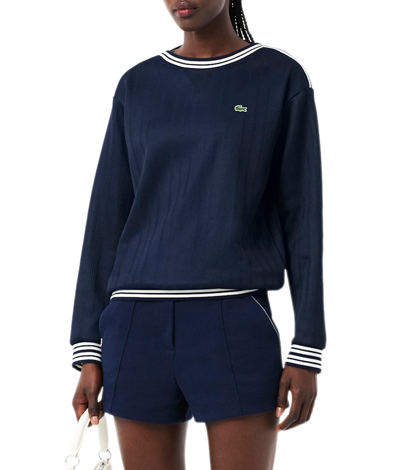French Made Boat Neck Sweatshirt Navy Blue/White