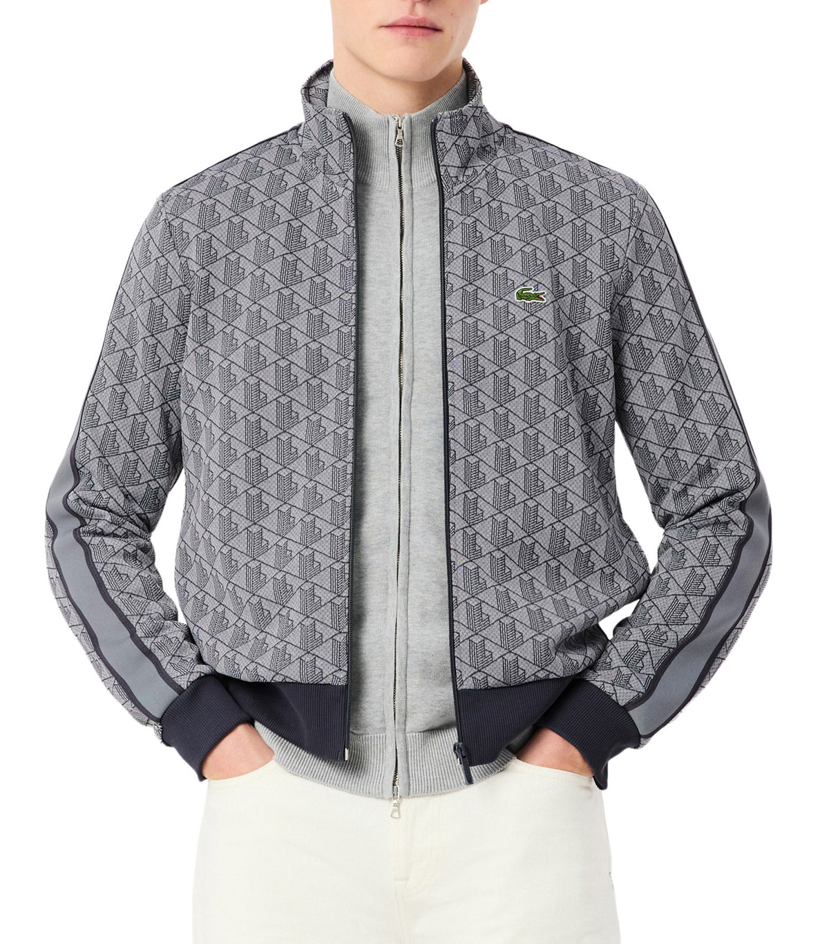 Paris Jacquard Monogram Zipped Sweatshirt Light Gray/Dark Gray