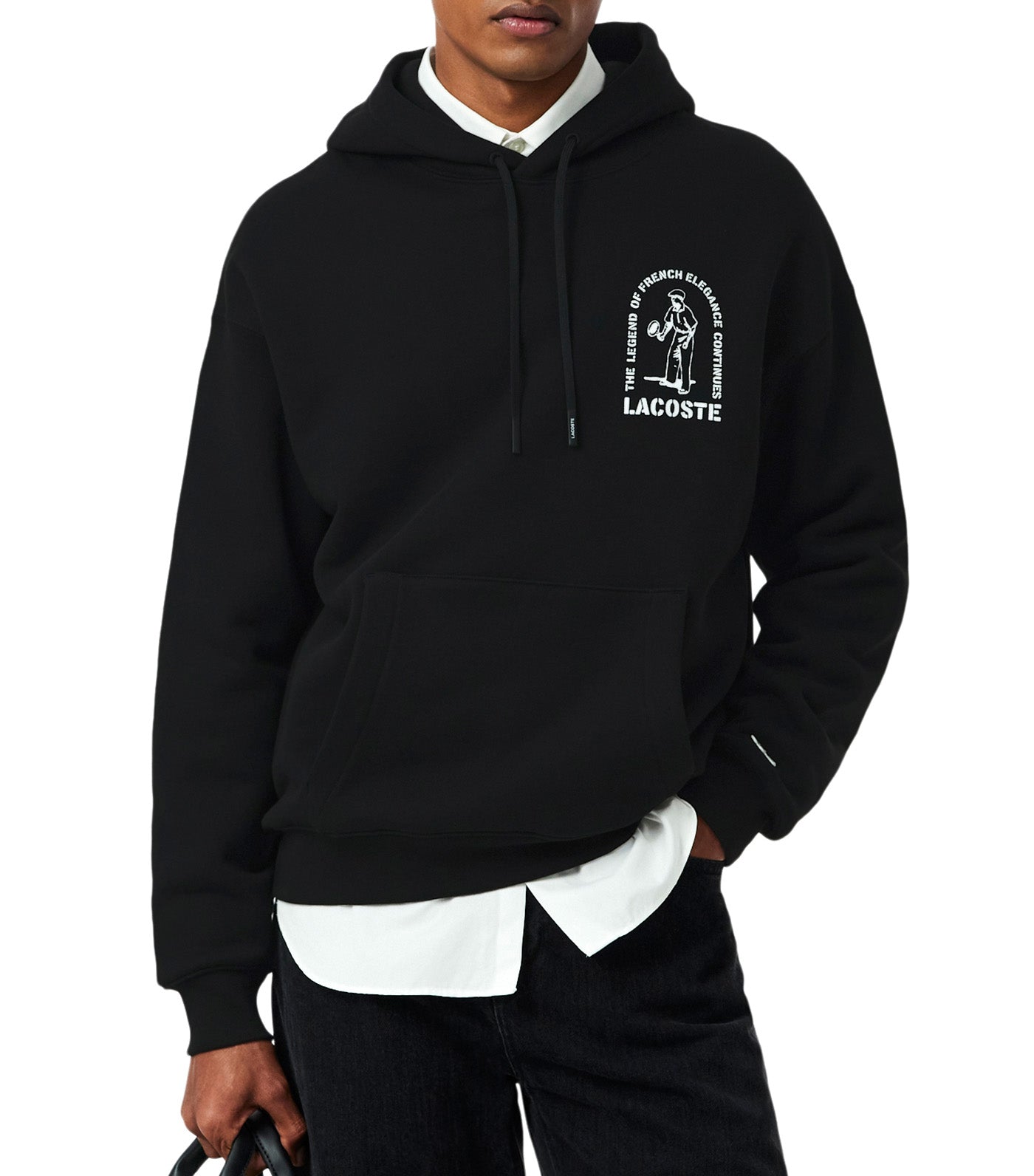 Lacoste Loose Fit Printed Hoodie Black