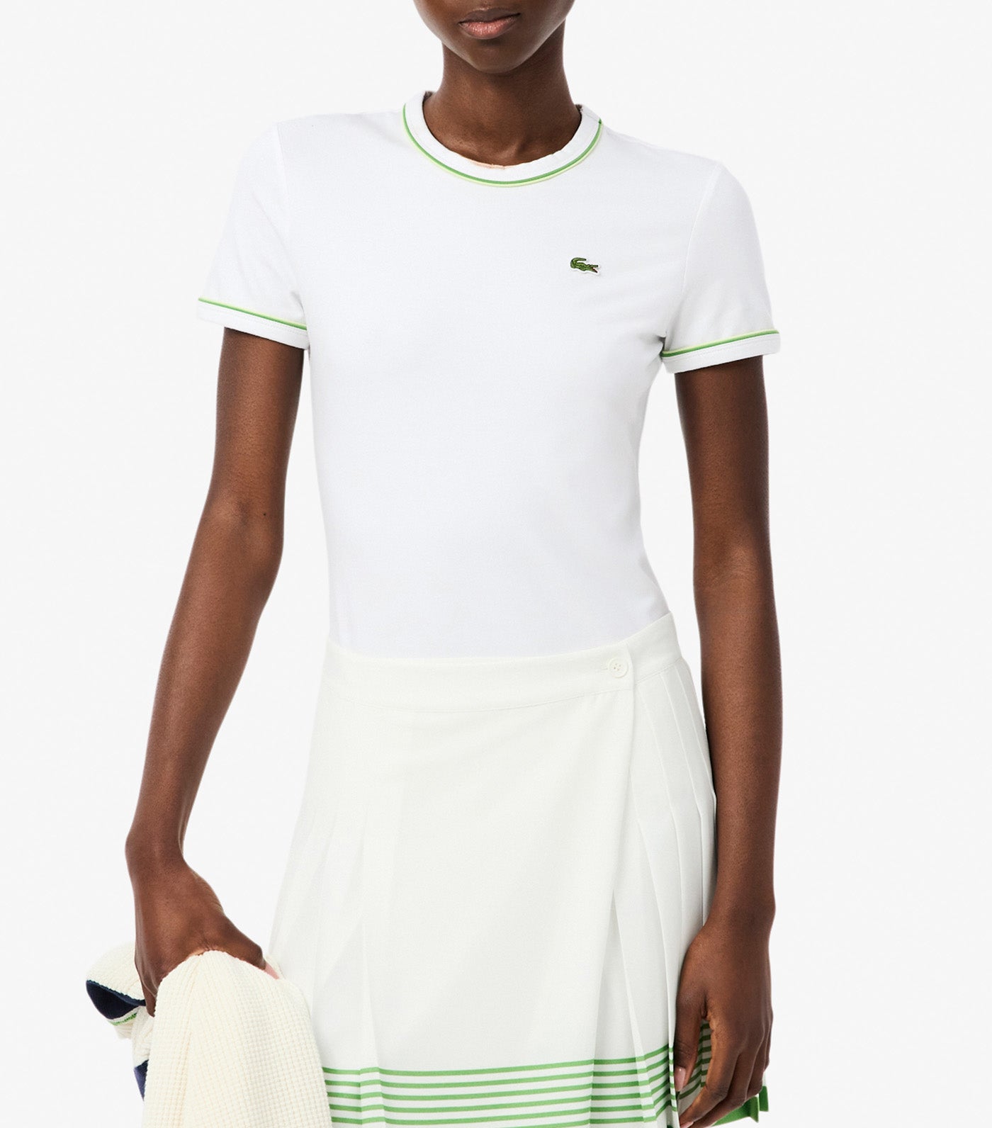 Lacoste Contrast Trim Jersey T-Shirt White/Sencha/Billiard Green