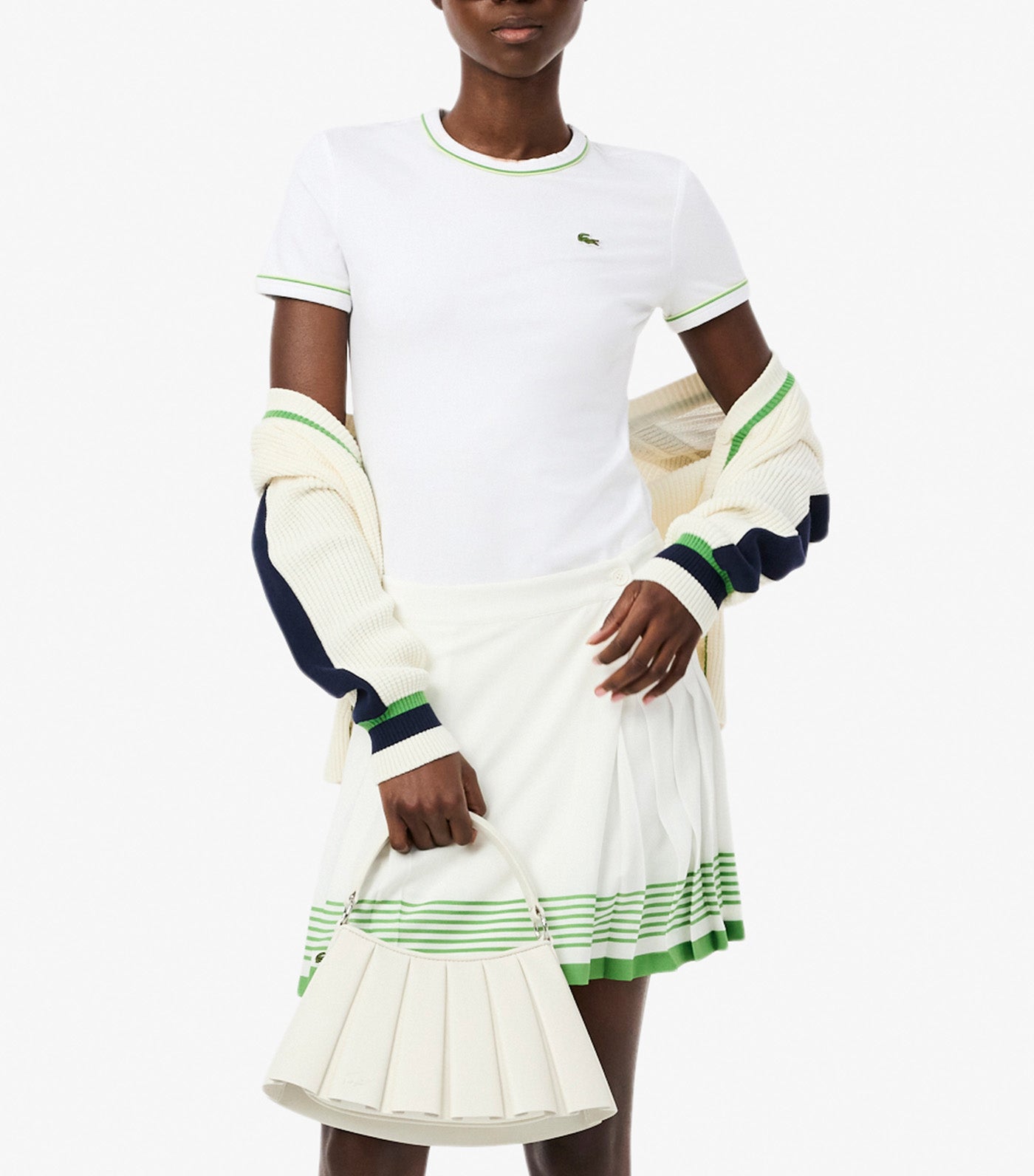 Lacoste Contrast Trim Jersey T-Shirt White/Sencha/Billiard Green