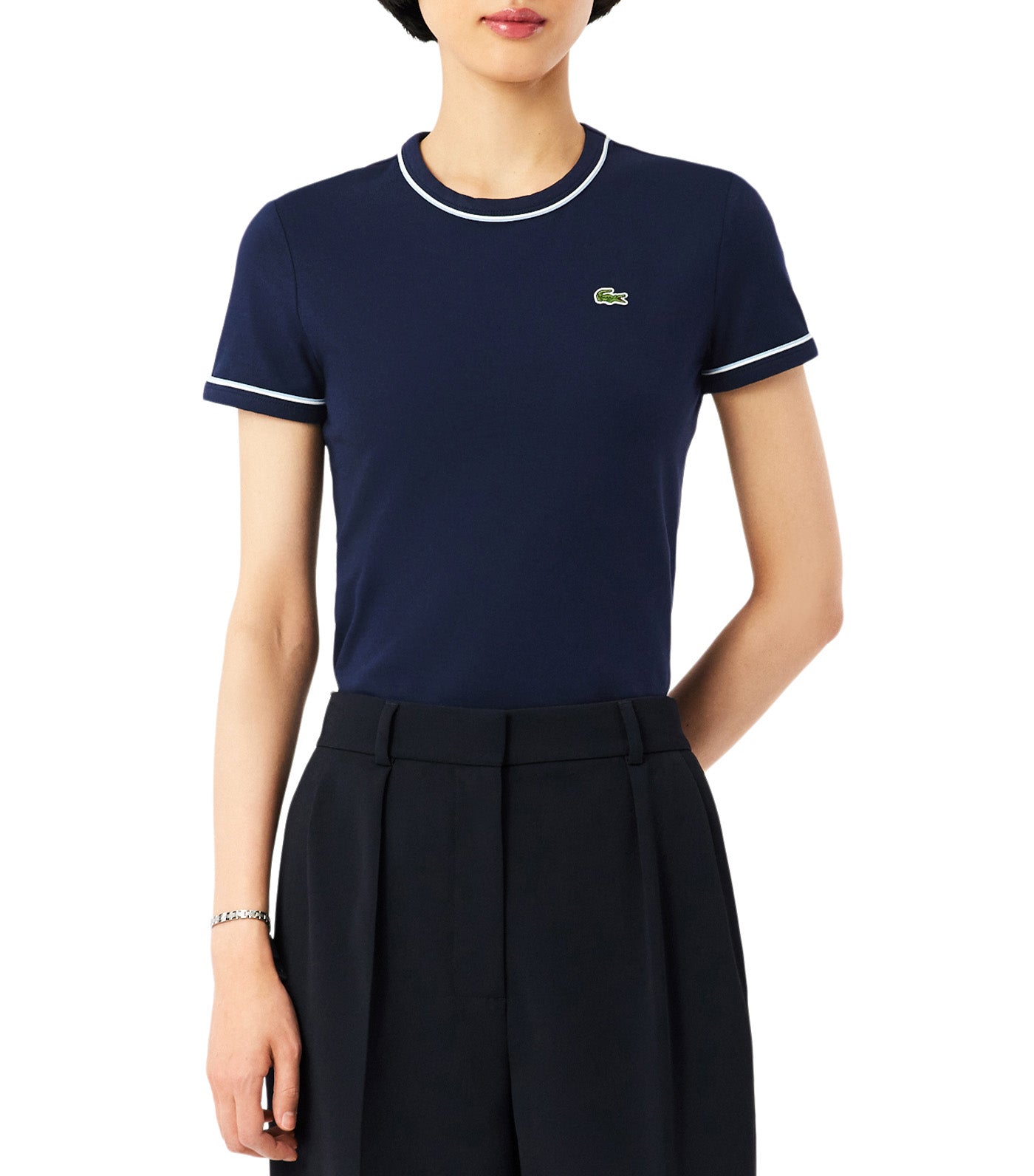 Lacoste Contrast Trim Jersey T-Shirt Navy Blue/Chambray/Flour