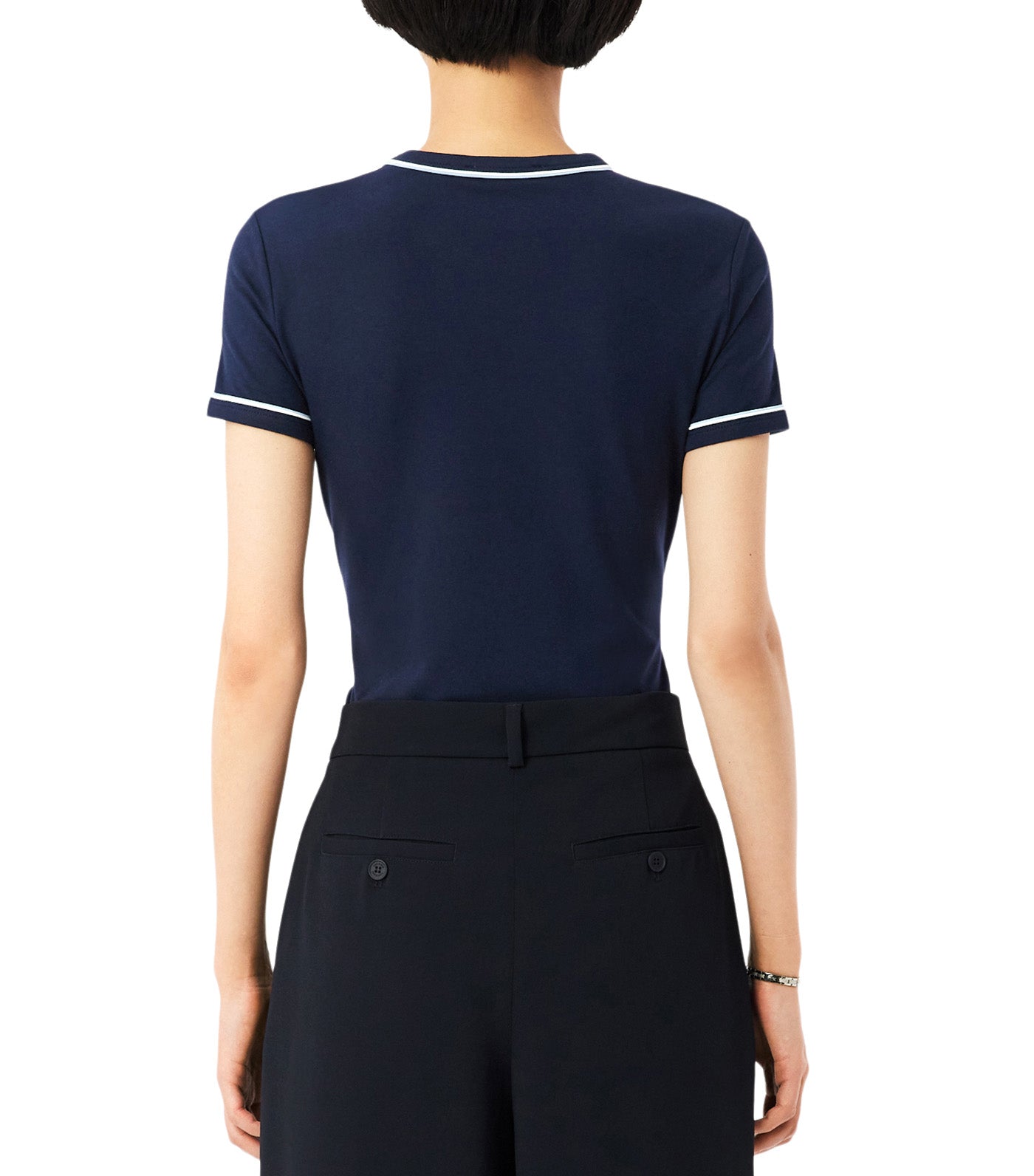 Lacoste Contrast Trim Jersey T-Shirt Navy Blue/Chambray/Flour