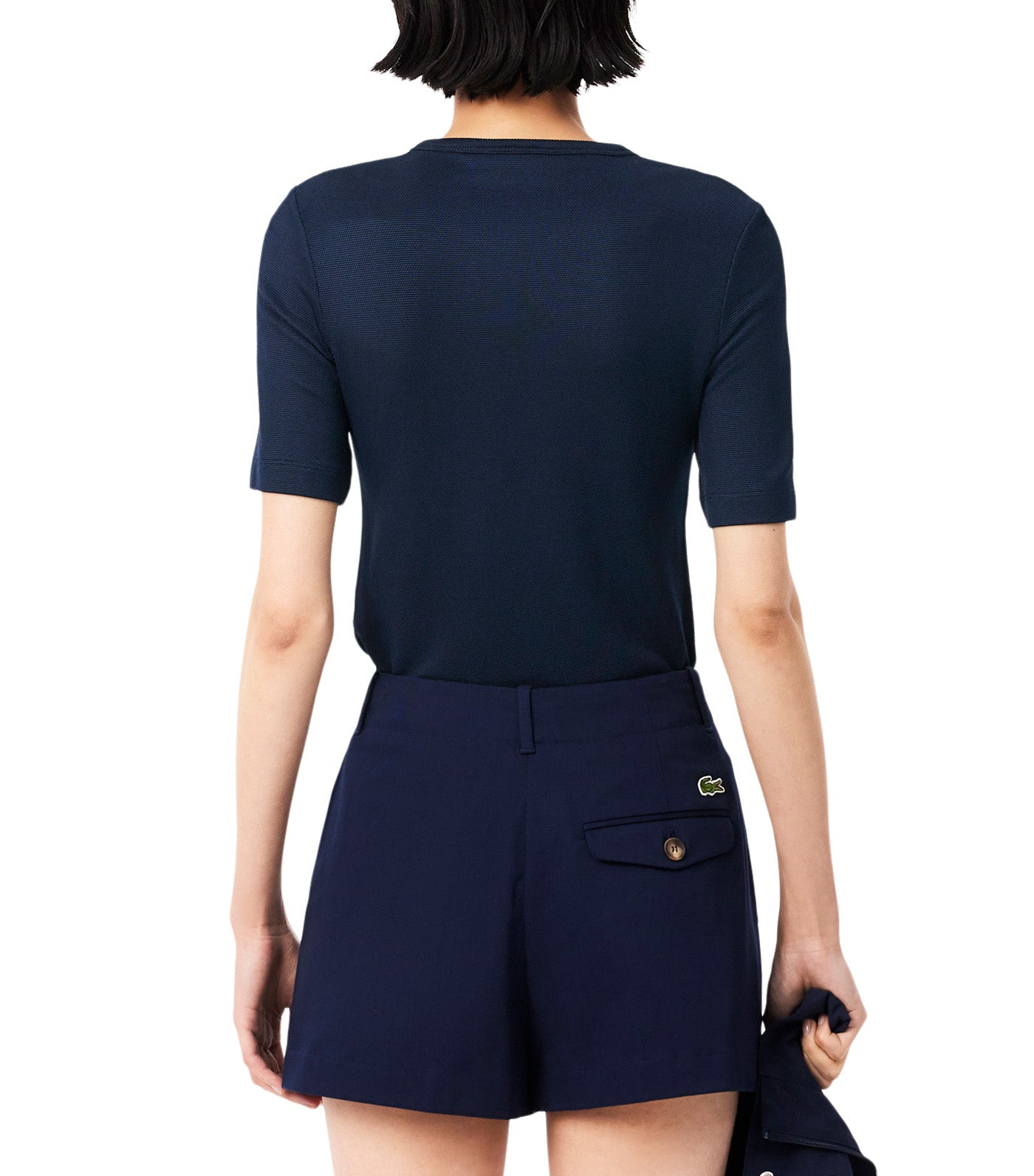 Slim Fit Glossy Piqué Piqué T-Shirt Navy Blue