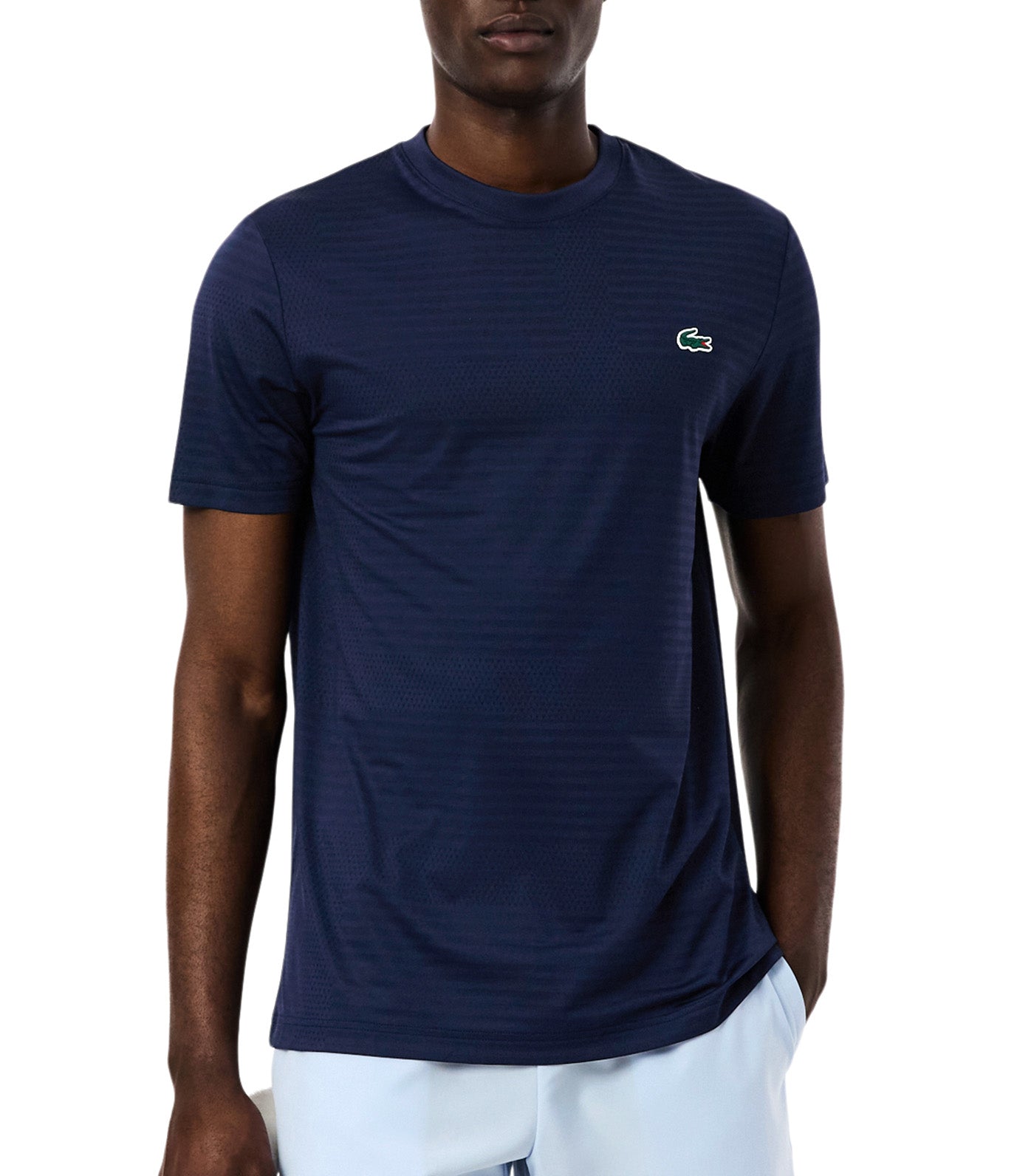 Lacoste Ultra Dry Stretch Jacquard Tennis T-Shirt Navy Blue