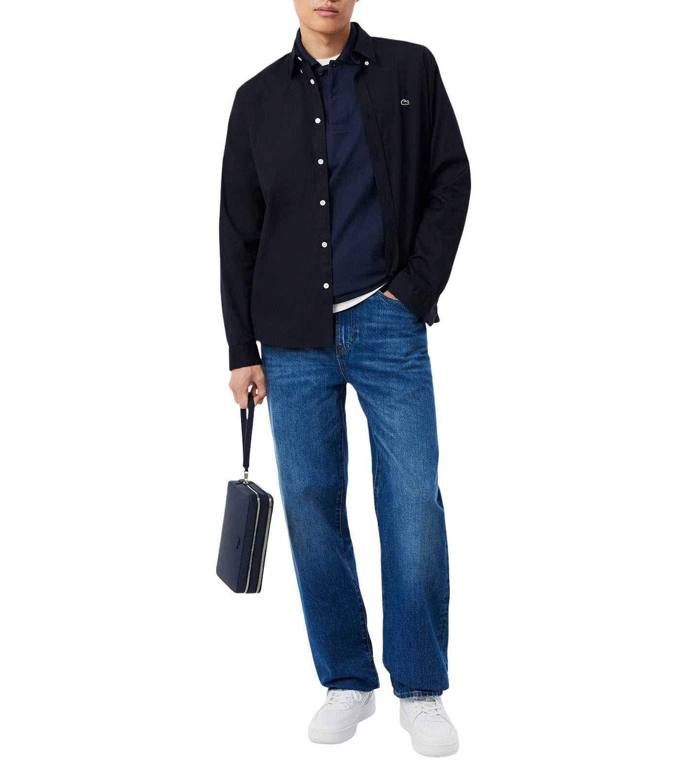 Classic Fit Embossed Branding Polo Shirt Navy Blue