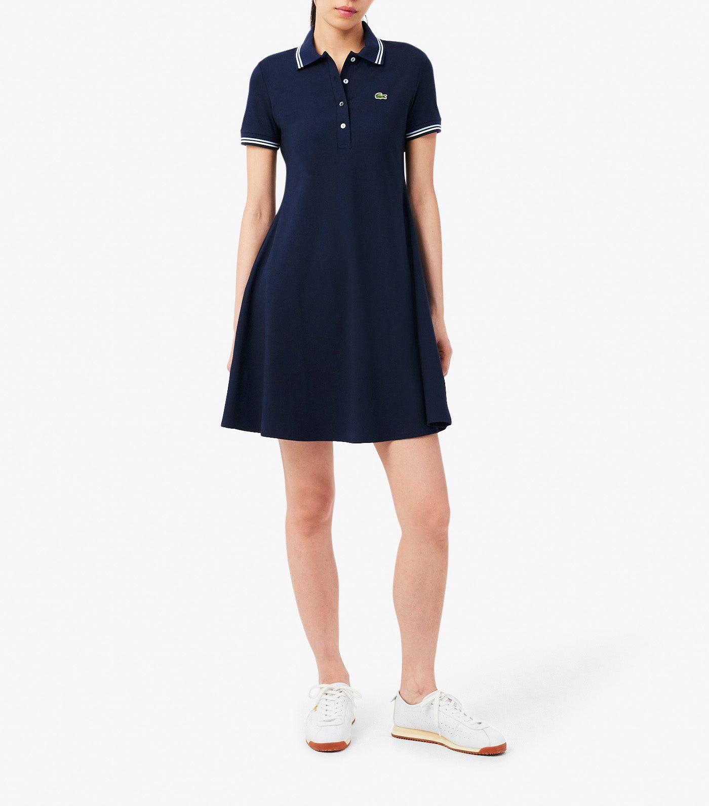 Stretch Polo Collar Skater Dress Navy Blue/Chambray-Flour