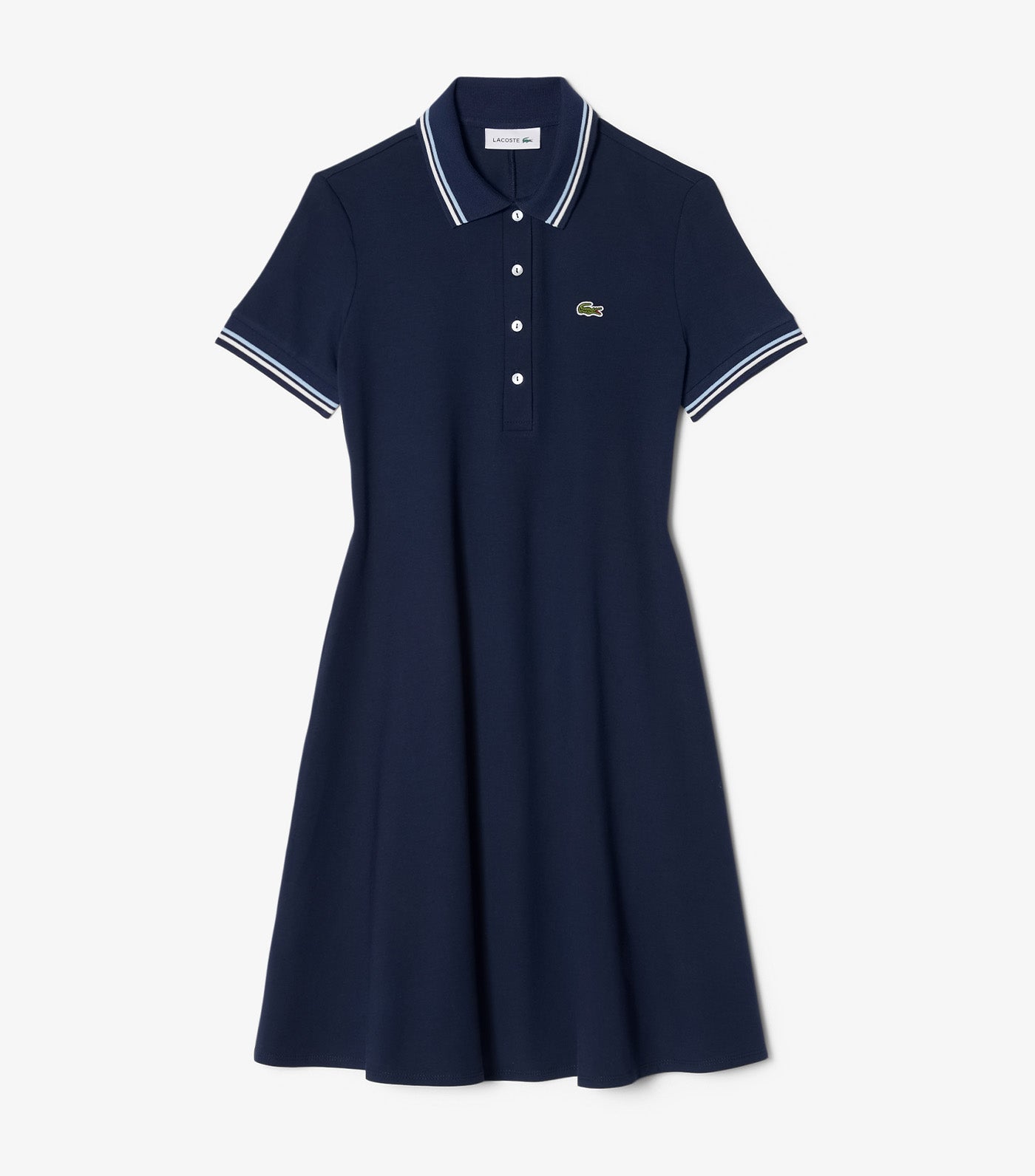 Stretch Polo Collar Skater Dress Navy Blue/Chambray-Flour