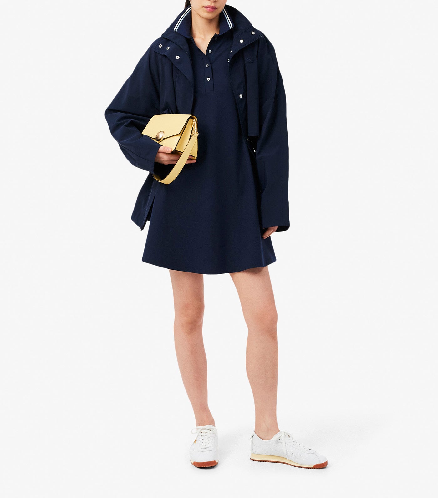 Stretch Polo Collar Skater Dress Navy Blue/Chambray-Flour