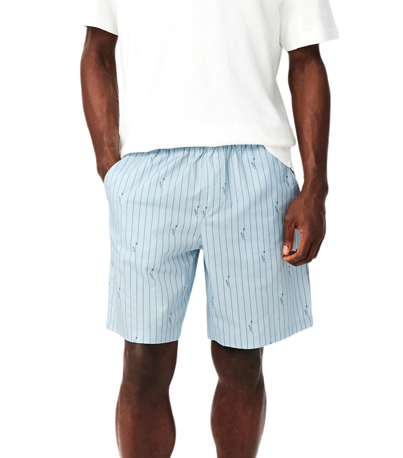 Lacoste Crocodile Print Stripe Cotton Shorts Chambray/Buffalo