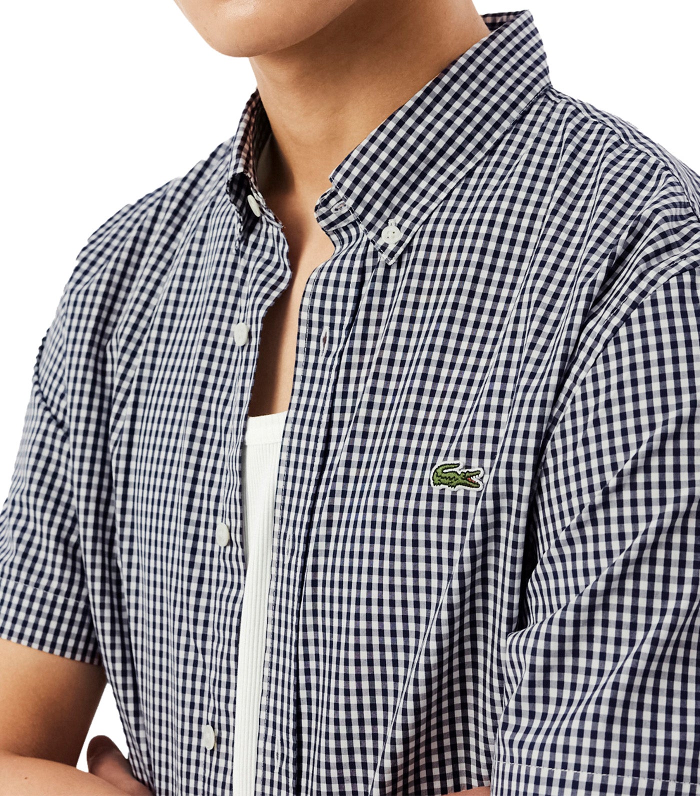 Regular Fit Short Sleeved Plaid Shirt White/Navy Blue
