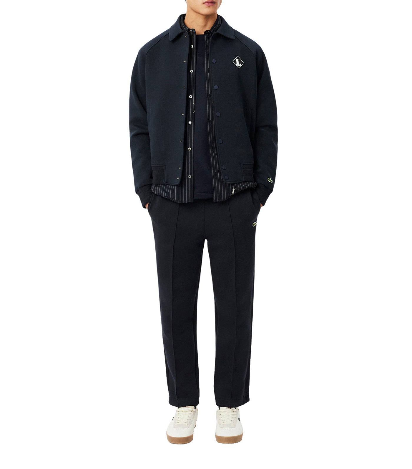 Loose Fit Badge Accent Fleece Polo Shirt Blackbird
