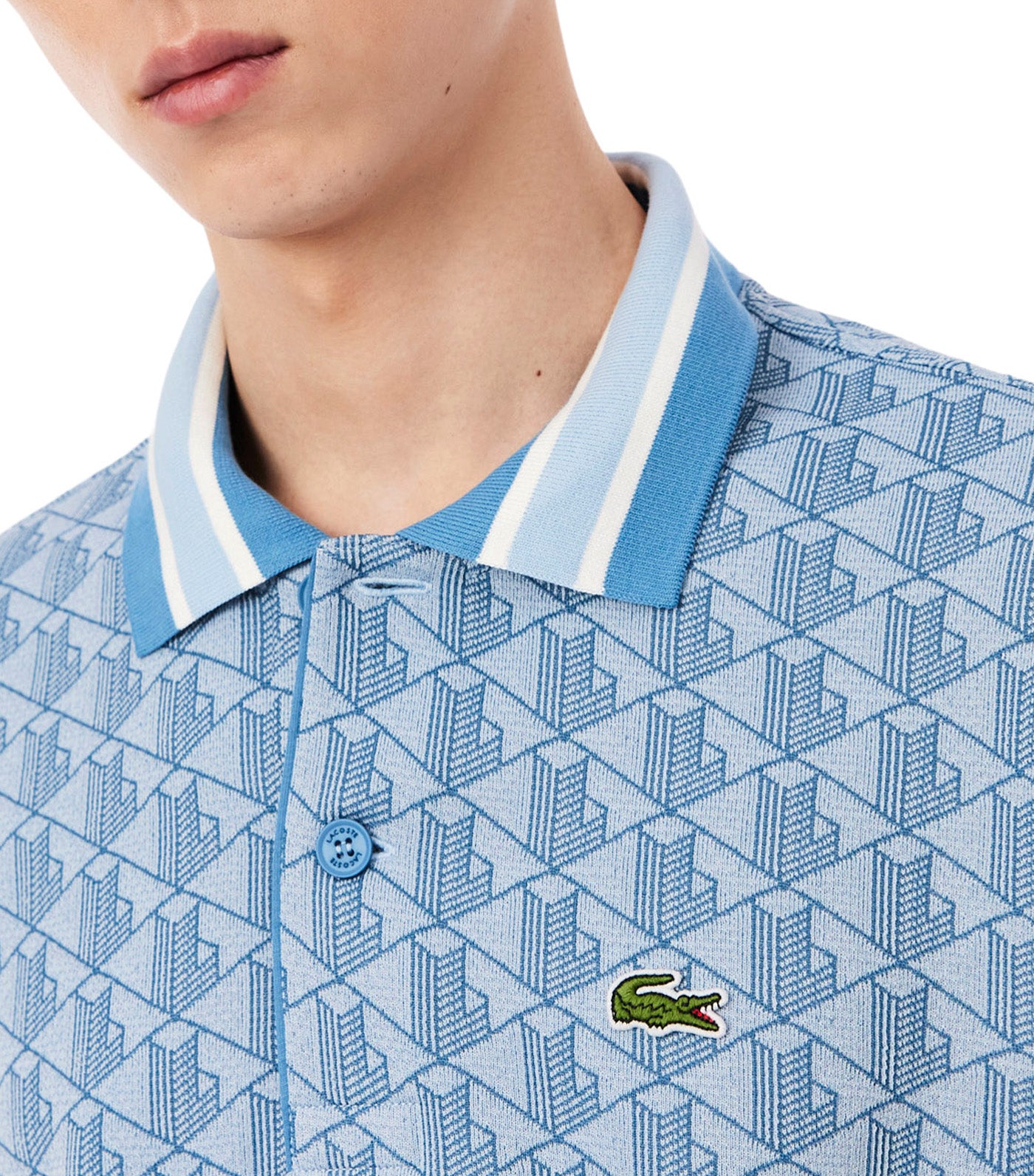 Lacoste Classic Fit Contrast Collar Monogram Motif Polo Shirt Pheonix Blue/Abyss Blue