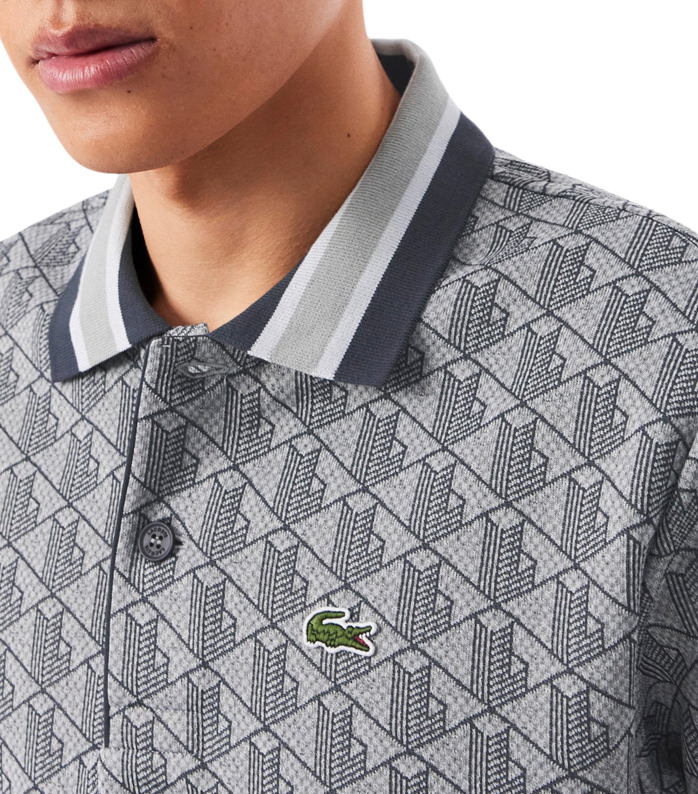 Lacoste Classic Fit Contrast Collar Monogram Motif Polo Shirt Calluna/Graphite