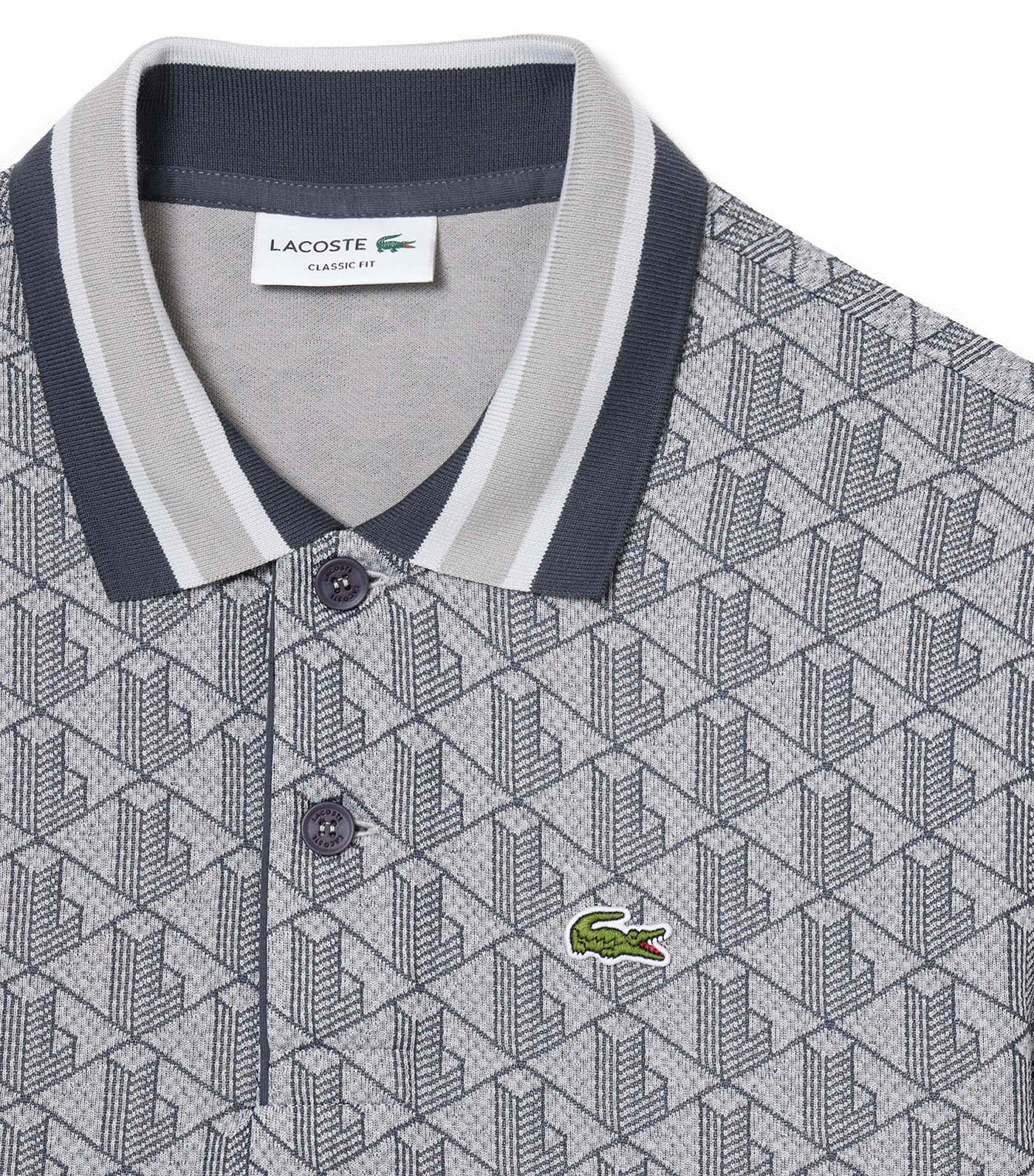 Lacoste Classic Fit Contrast Collar Monogram Motif Polo Shirt Calluna/Graphite