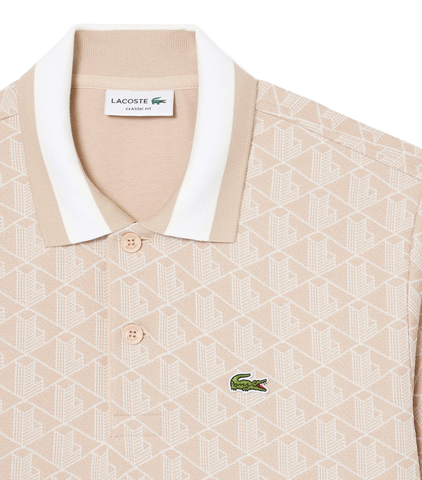Lacoste Classic Fit Contrast Collar Monogram Motif Polo Shirt Lionne/Flour
